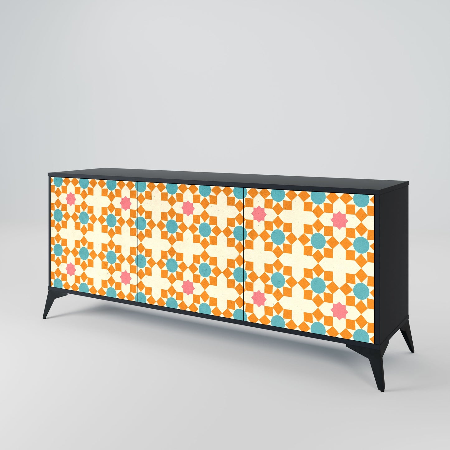 FLORAL DECOR 3-Door Sideboard in Black Finish