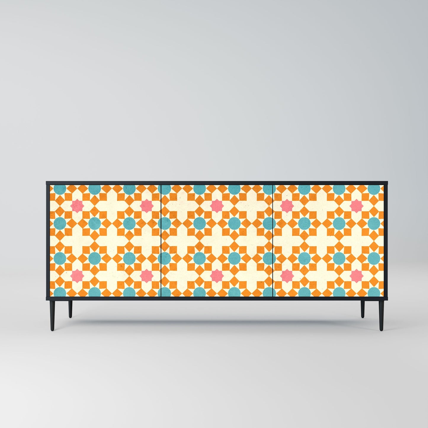 FLORAL DECOR 3-Door Sideboard in Black Finish