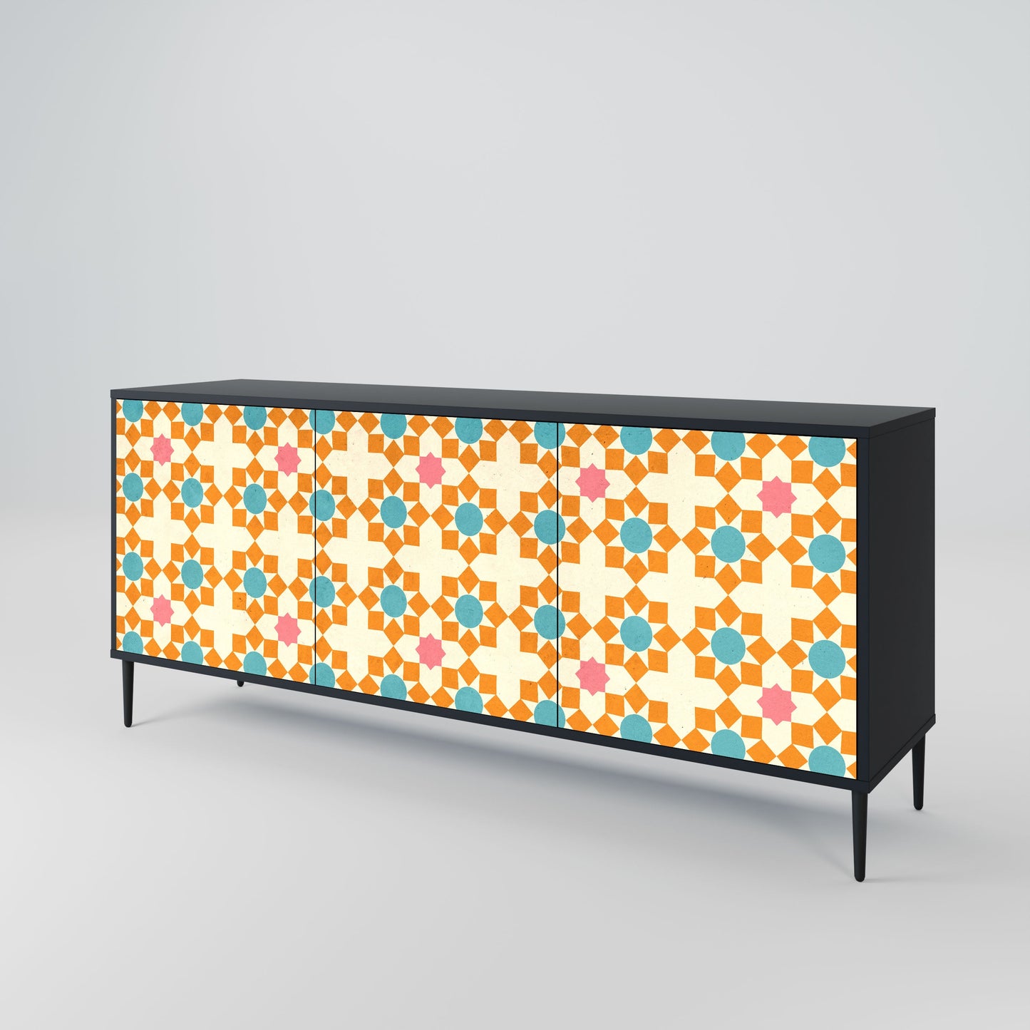 FLORAL DECOR 3-Door Sideboard in Black Finish