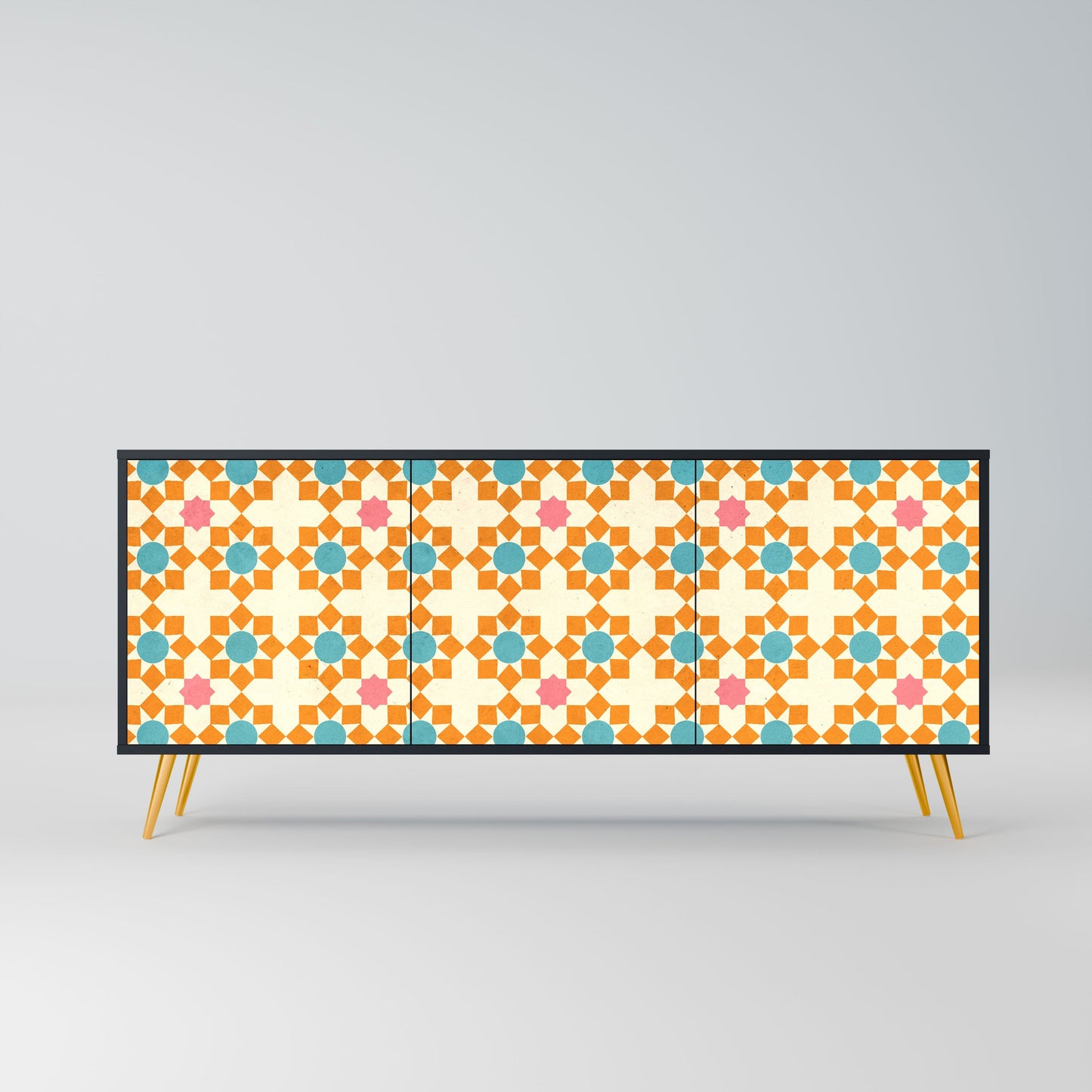 FLORAL DECOR 3-Door Sideboard in Black Finish