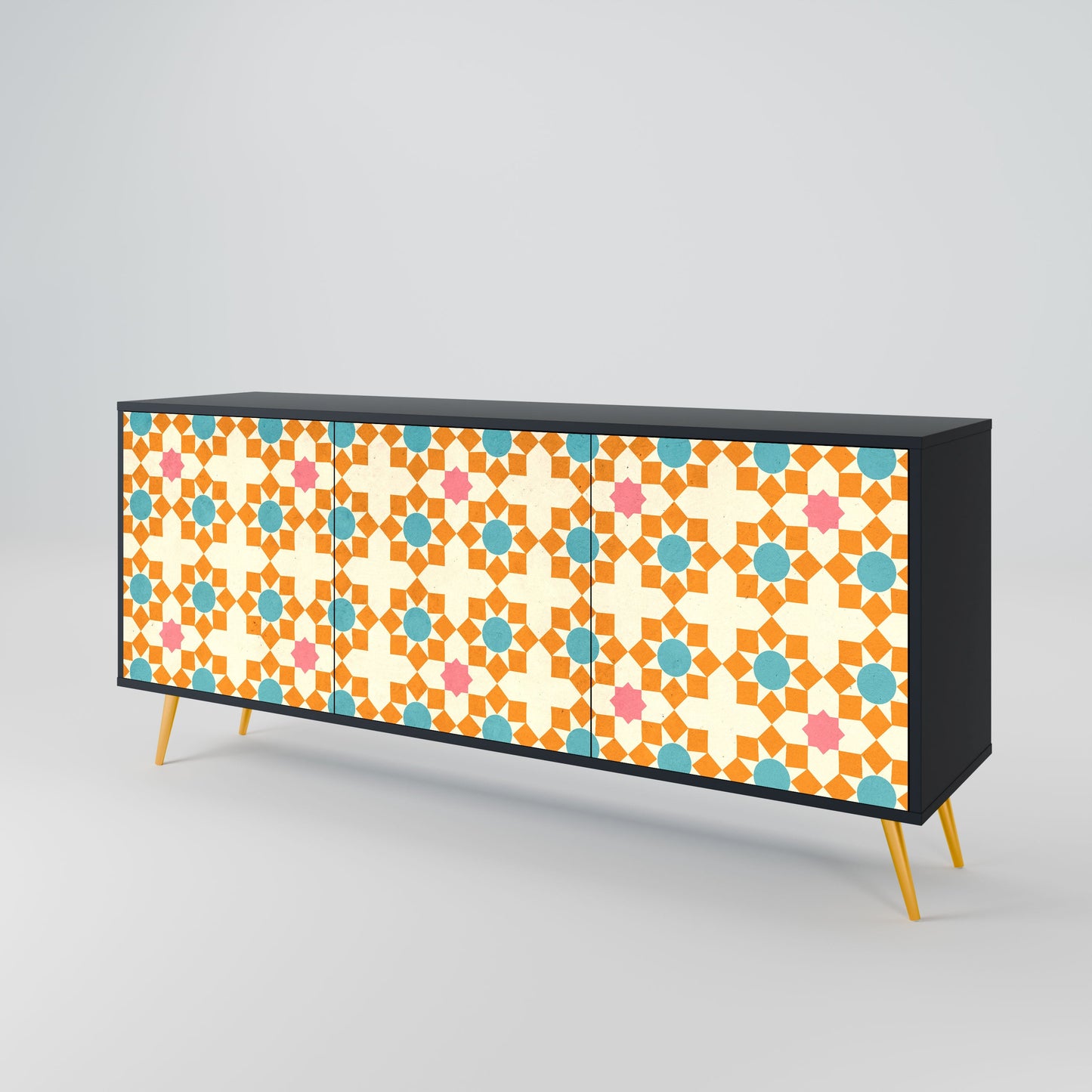 FLORAL DECOR 3-Door Sideboard in Black Finish