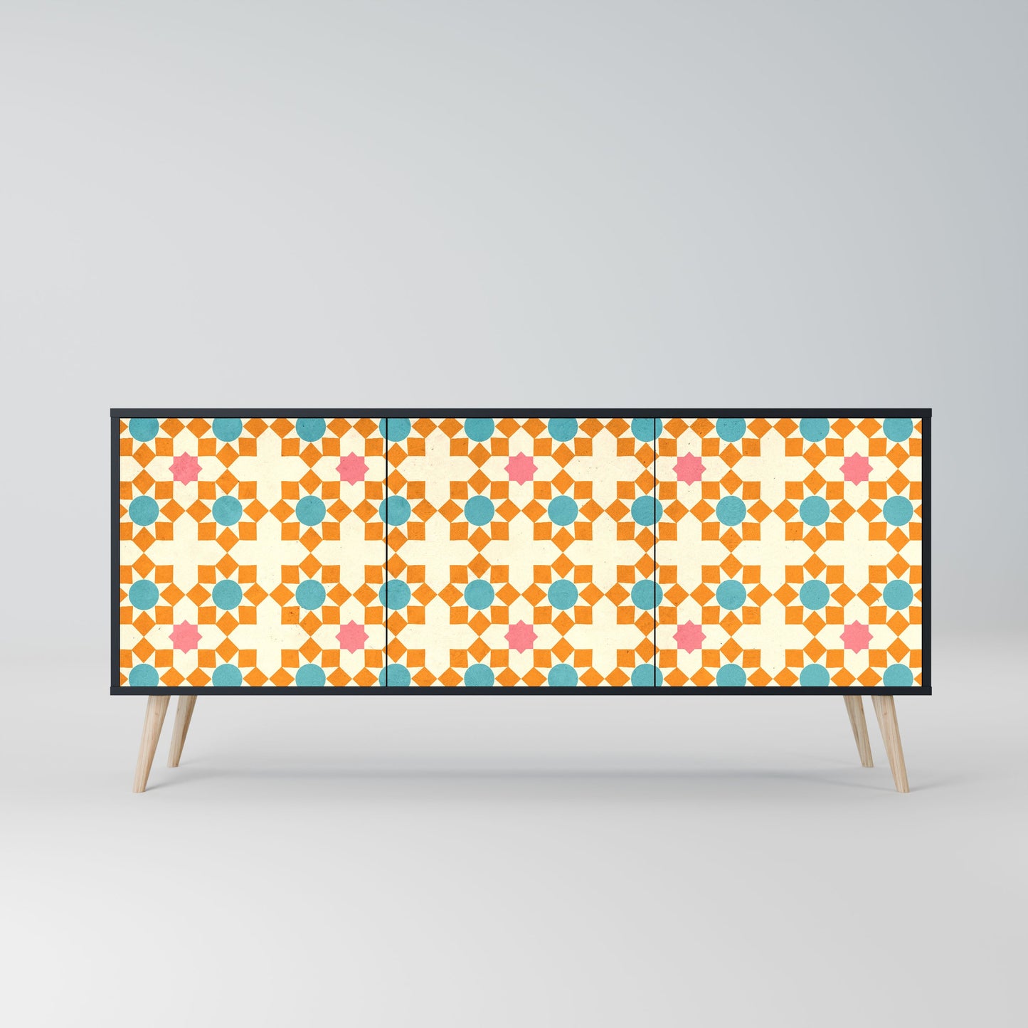 FLORAL DECOR 3-Door Sideboard in Black Finish
