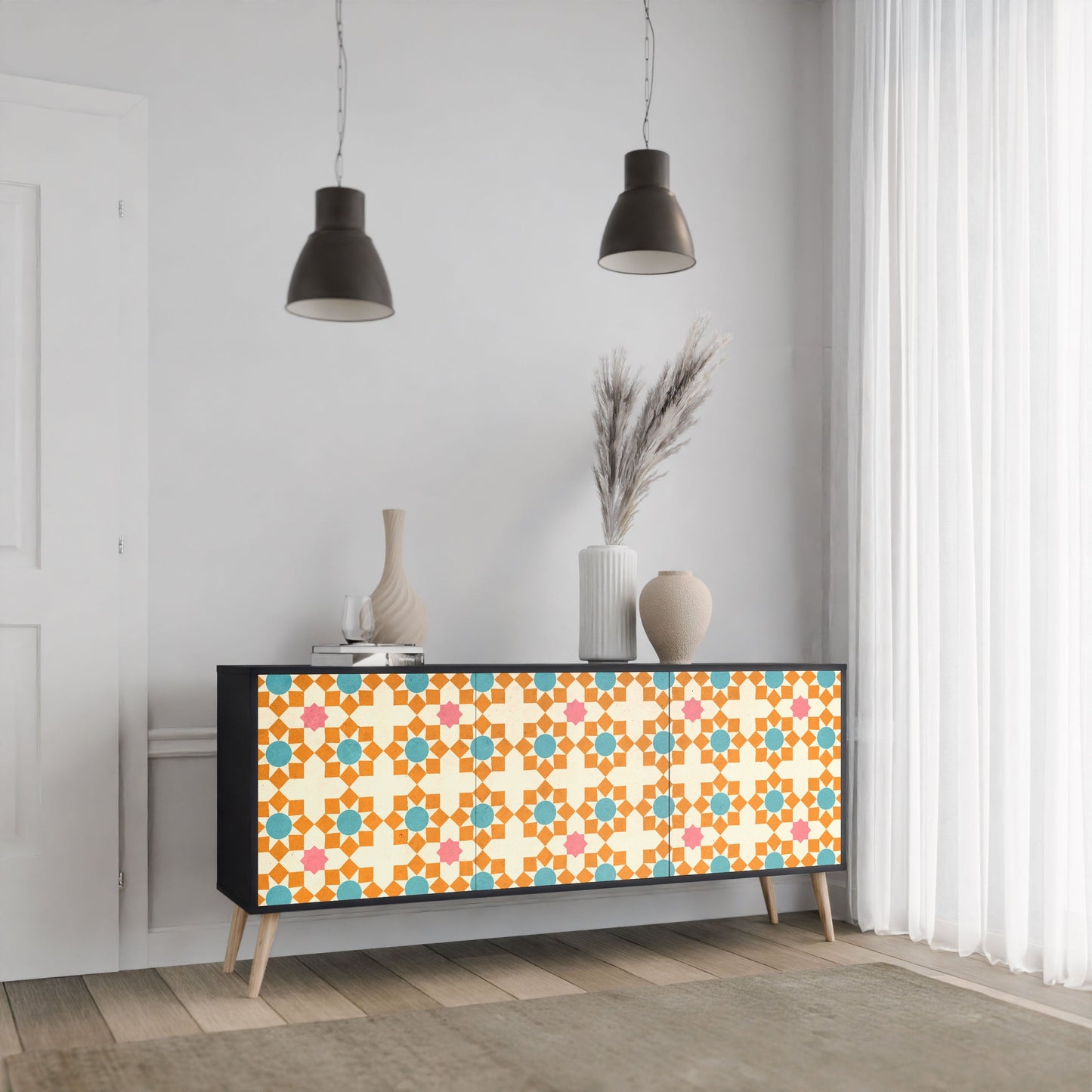 FLORAL DECOR 3-Door Sideboard in Black Finish