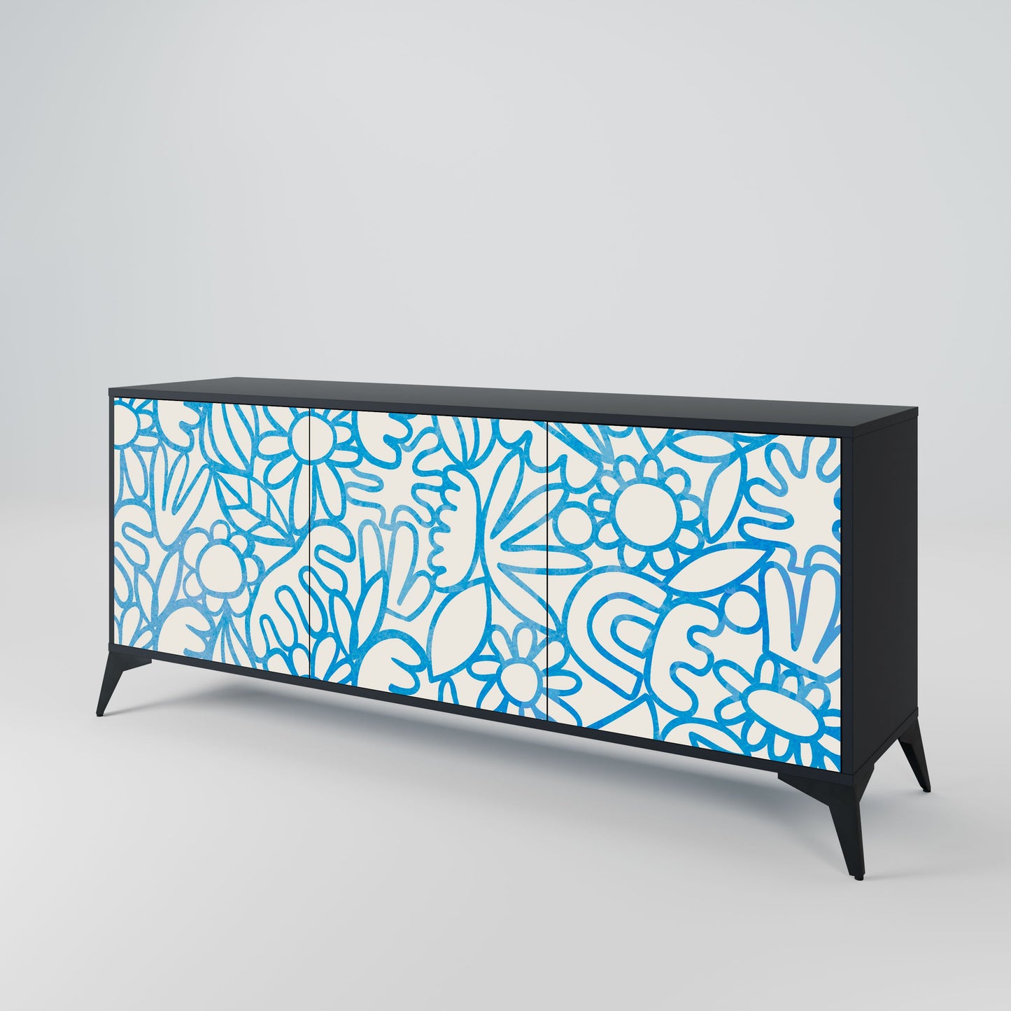 Credenza BLOOMY MORNING a 3 ante in finitura nera