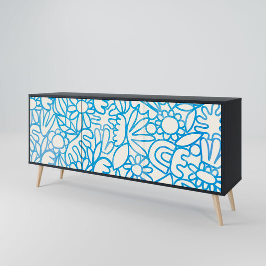 BLOOMY MORNING 3-Door Sideboard in Black Finish