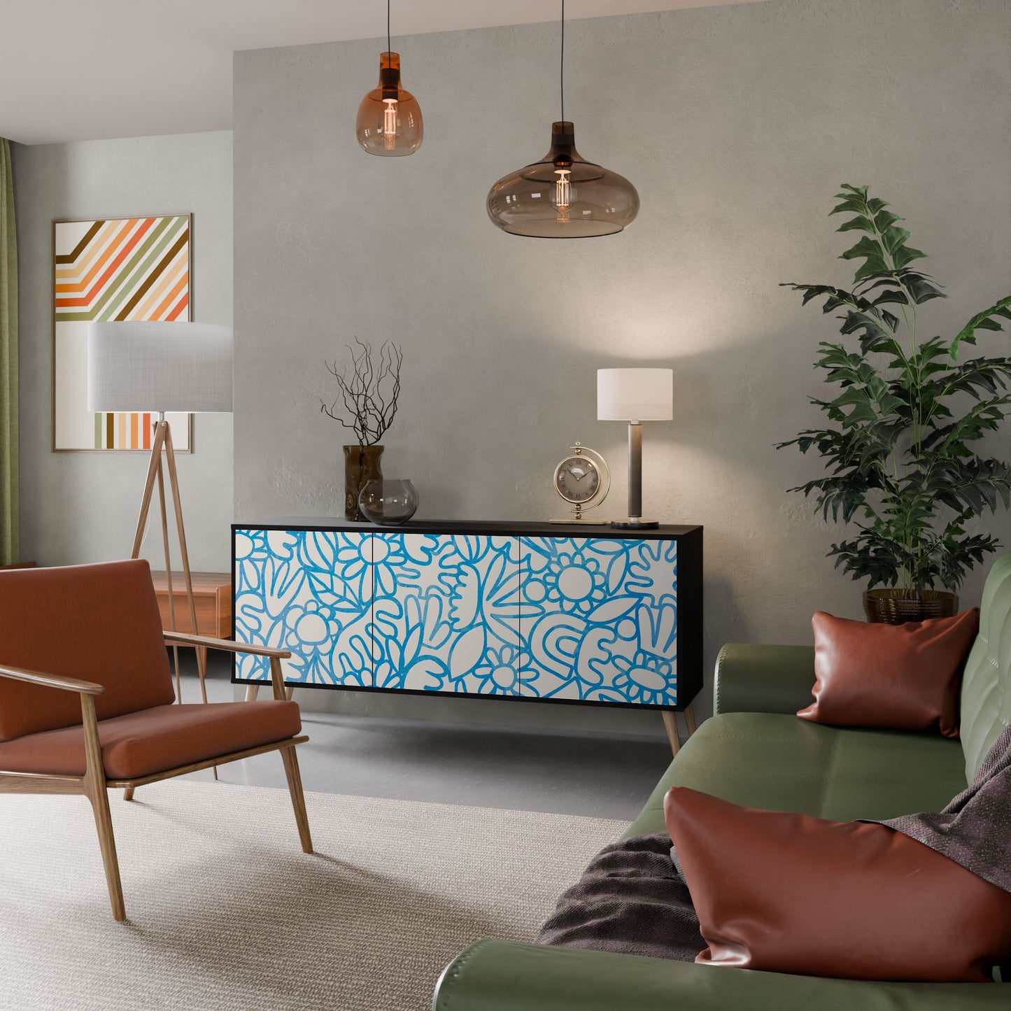 Credenza BLOOMY MORNING a 3 ante in finitura nera