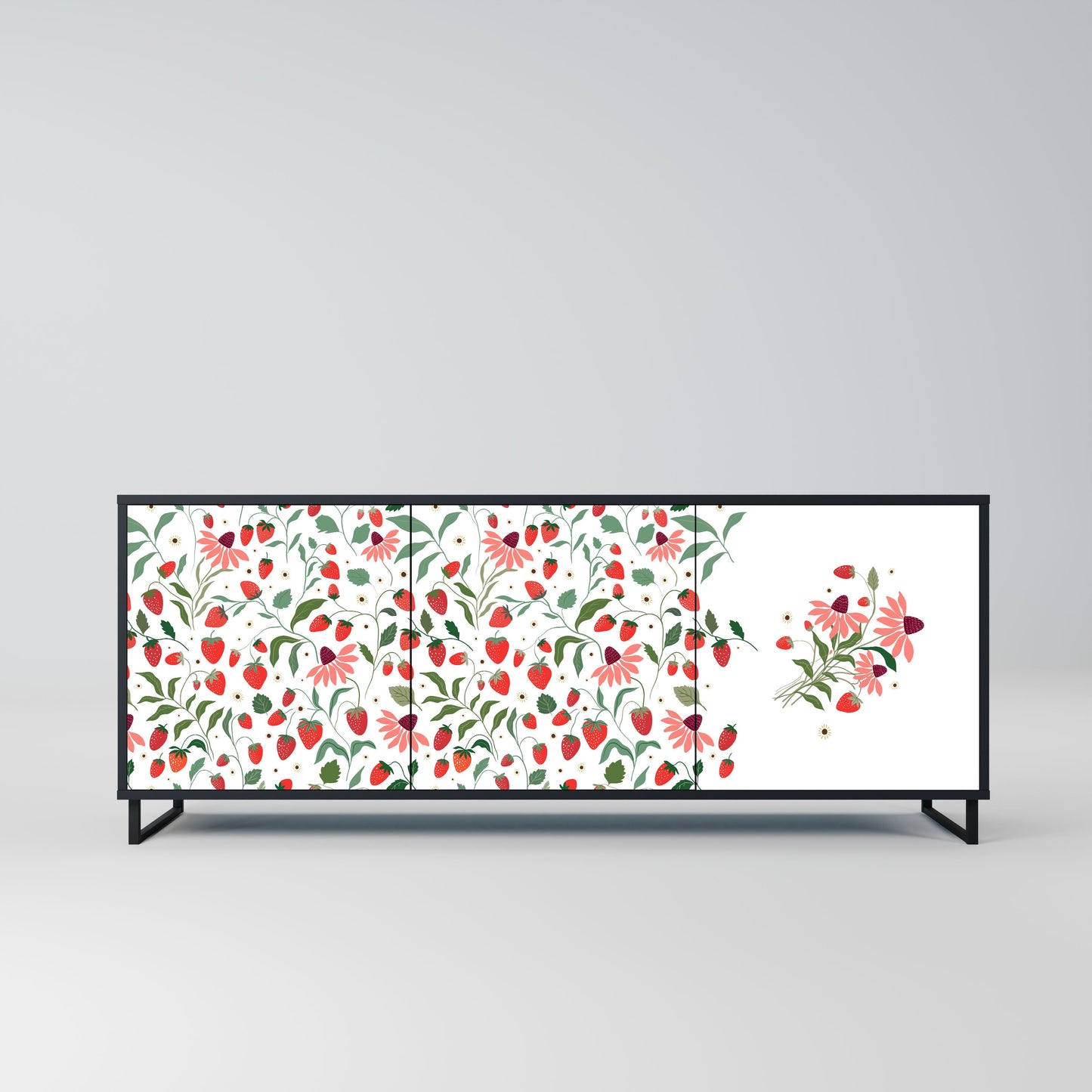 FLOWERS AND STRAWBERRIES 3-Door Sideboard in Black Finish