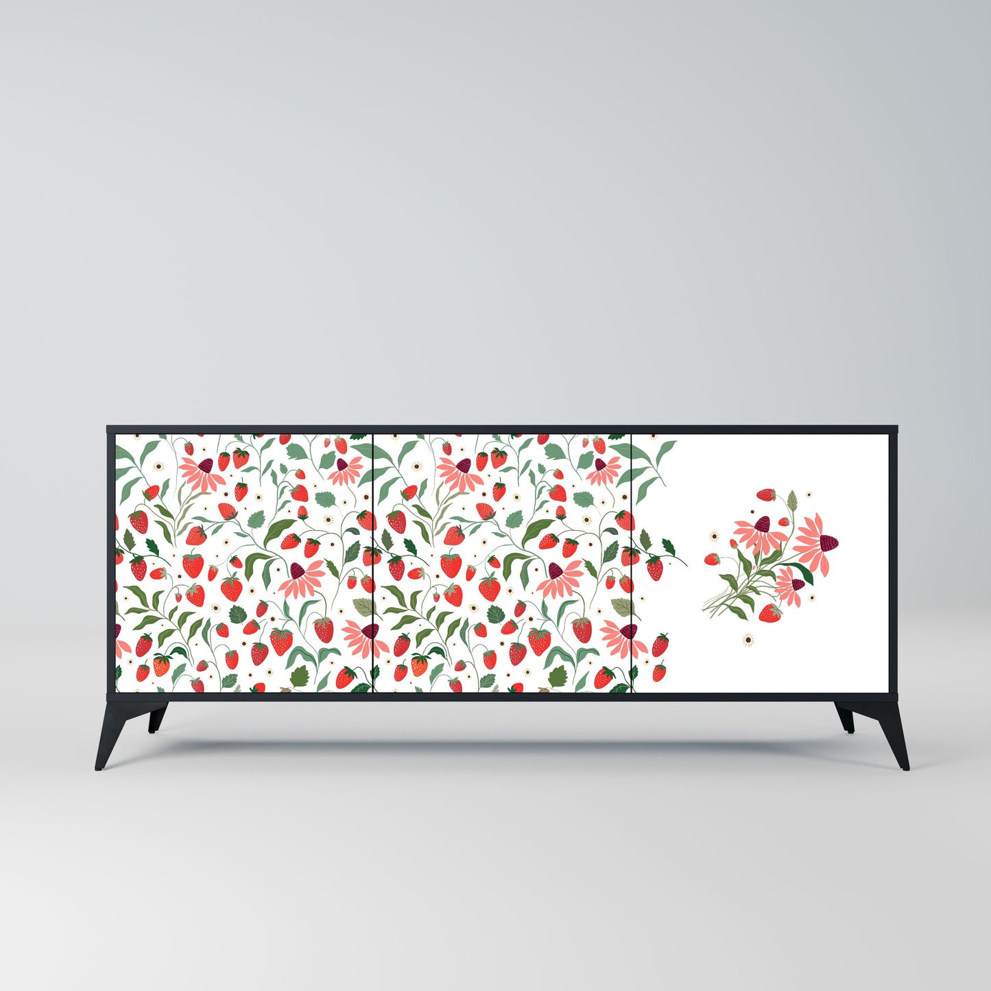 FLOWERS AND STRAWBERRIES 3-Door Sideboard in Black Finish