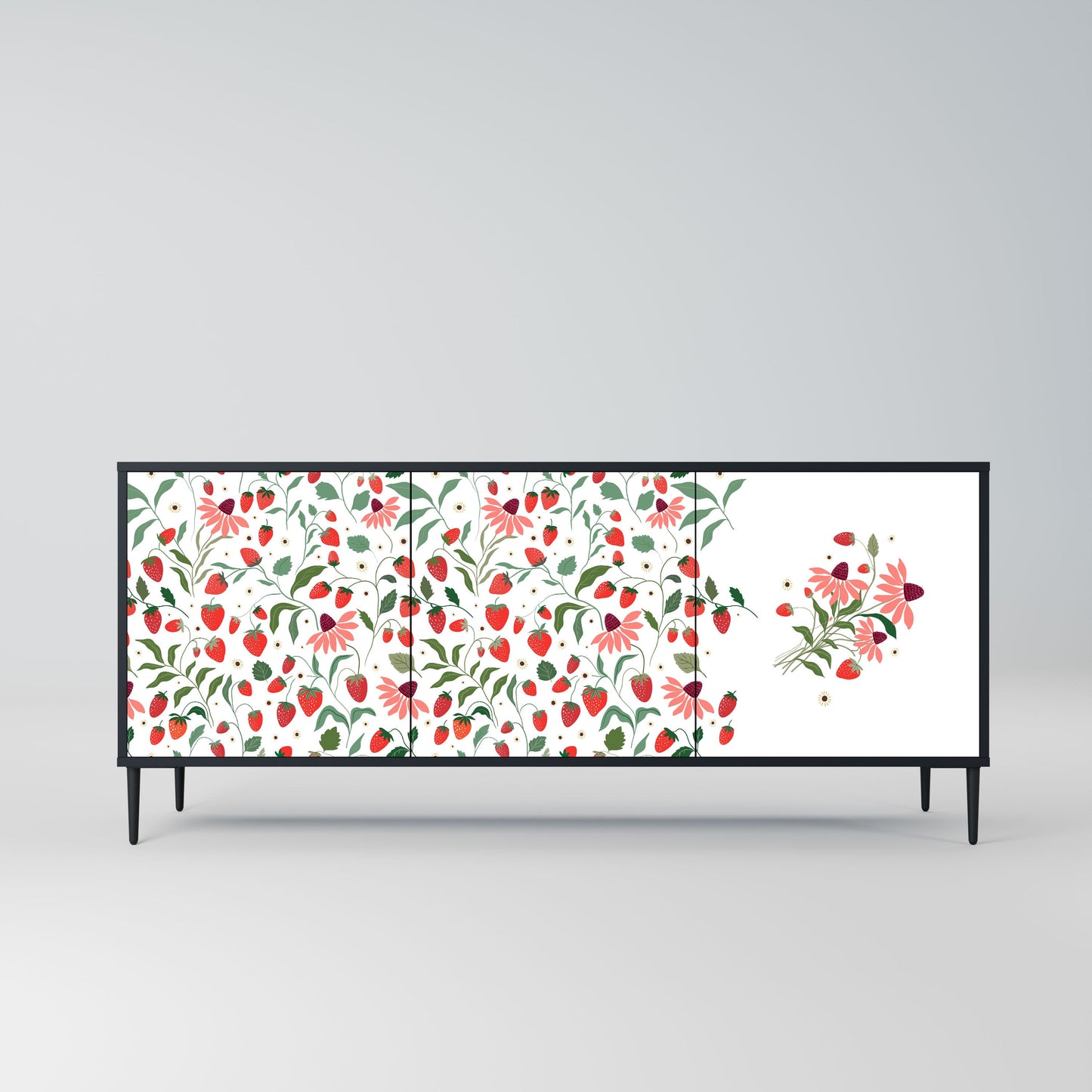 FLOWERS AND STRAWBERRIES 3-Door Sideboard in Black Finish