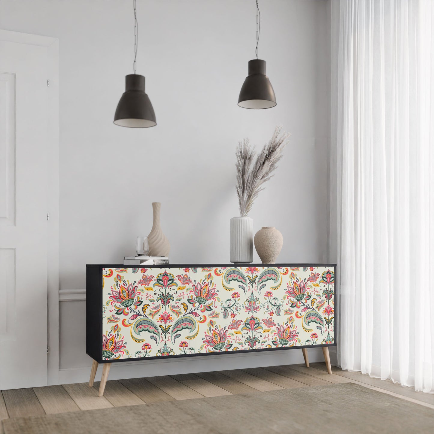 Credenza ORGANIC FOLKLORE a 3 ante in finitura nera
