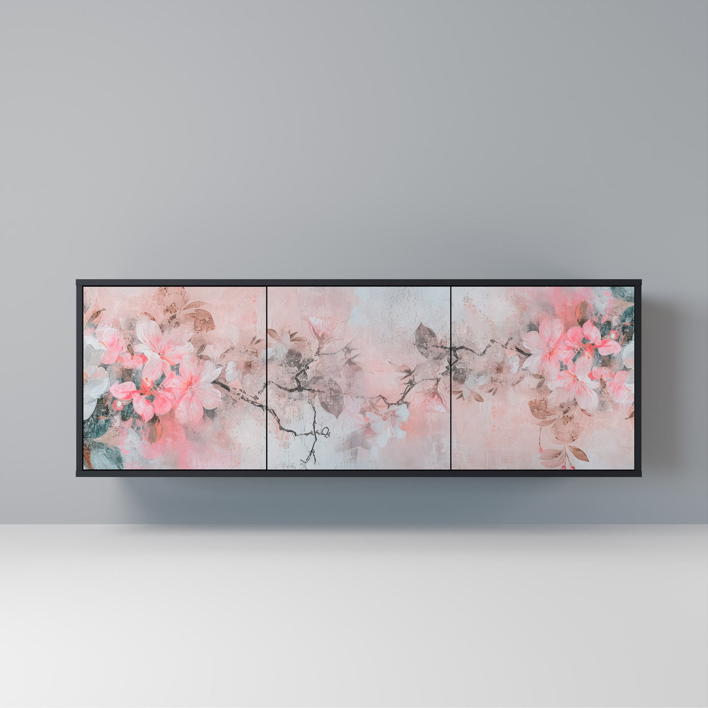 CHERRY BLOSSOM Madia a 3 Ante in Finitura Nera