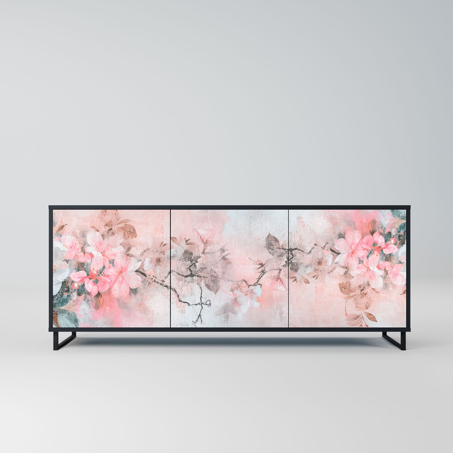 CHERRY BLOSSOM 3-Door Sideboard in Black Finish
