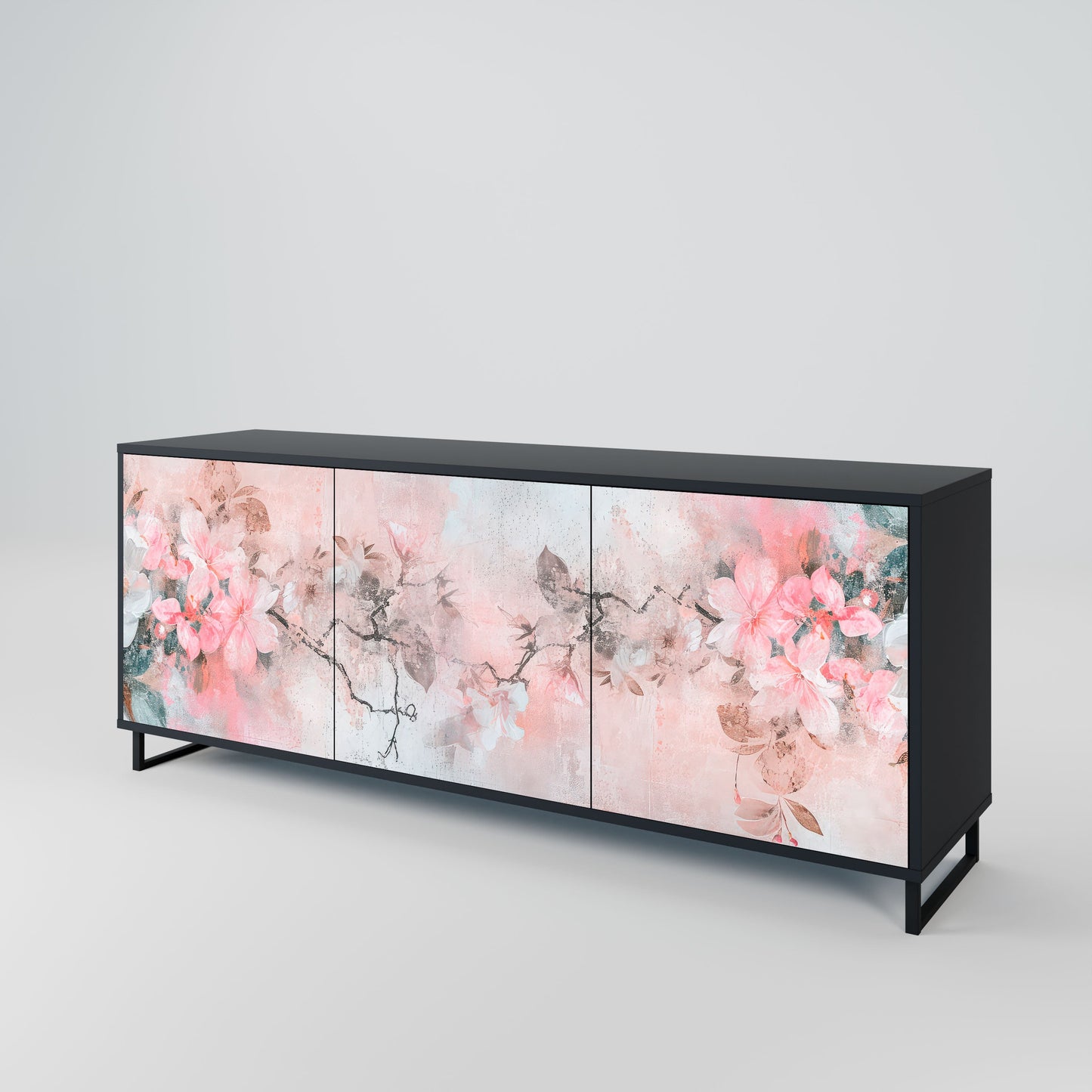 CHERRY BLOSSOM 3-Door Sideboard in Black Finish