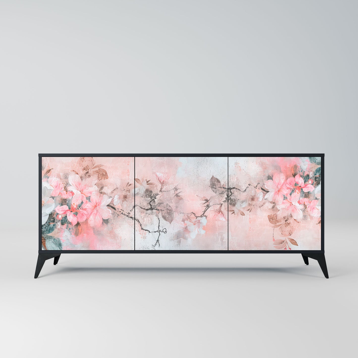 CHERRY BLOSSOM 3-Door Sideboard in Black Finish