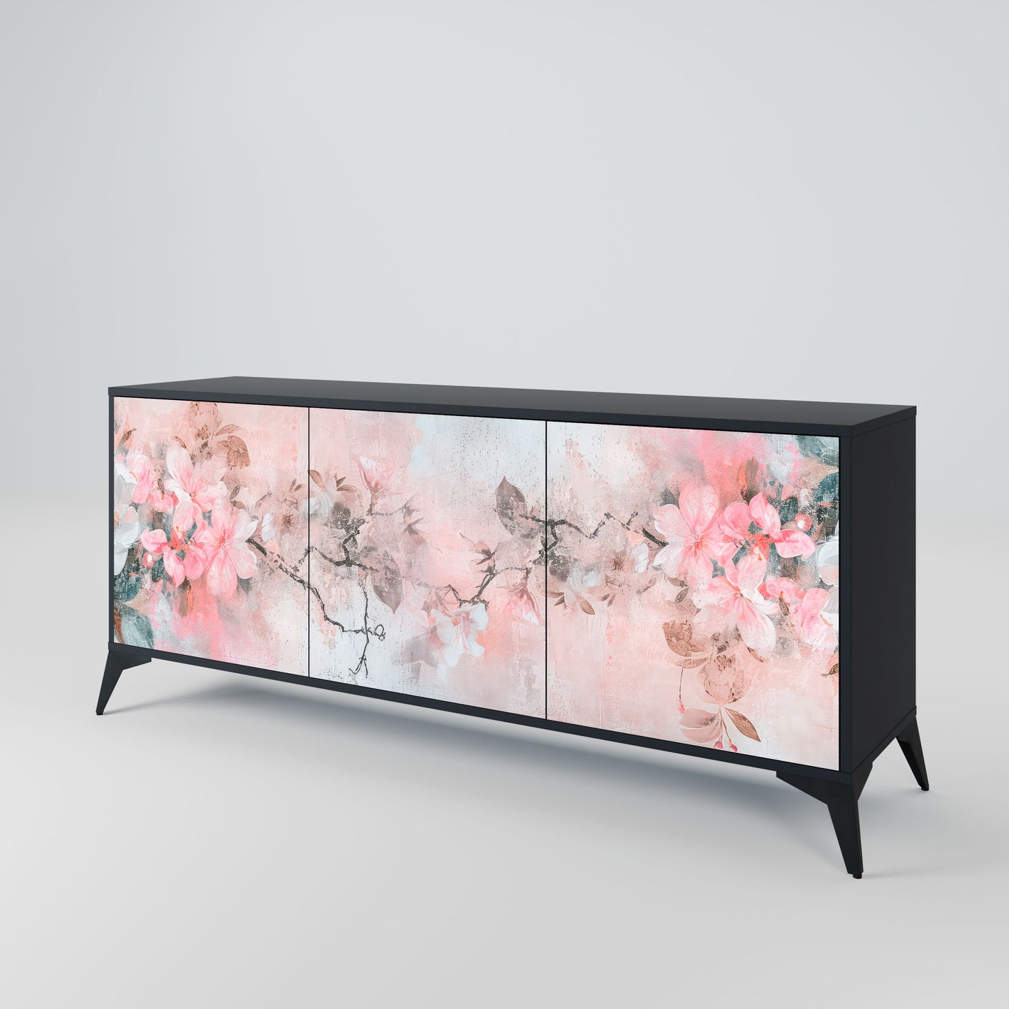 CHERRY BLOSSOM 3-Door Sideboard in Black Finish