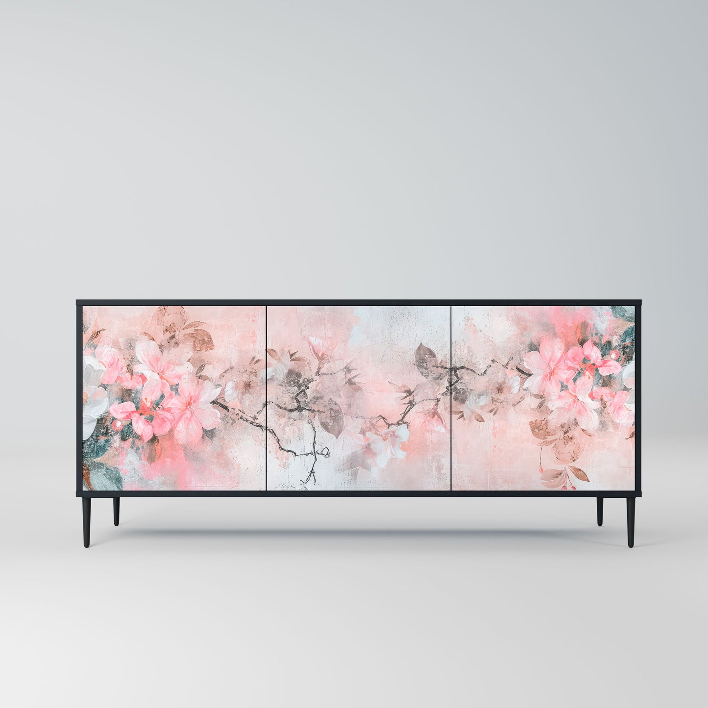 CHERRY BLOSSOM 3-Door Sideboard in Black Finish