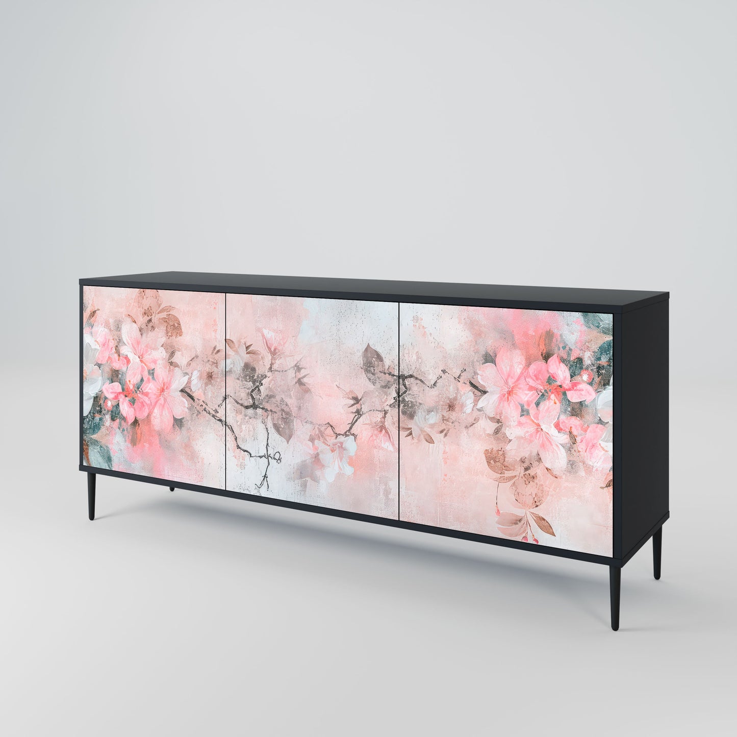 CHERRY BLOSSOM 3-Door Sideboard in Black Finish