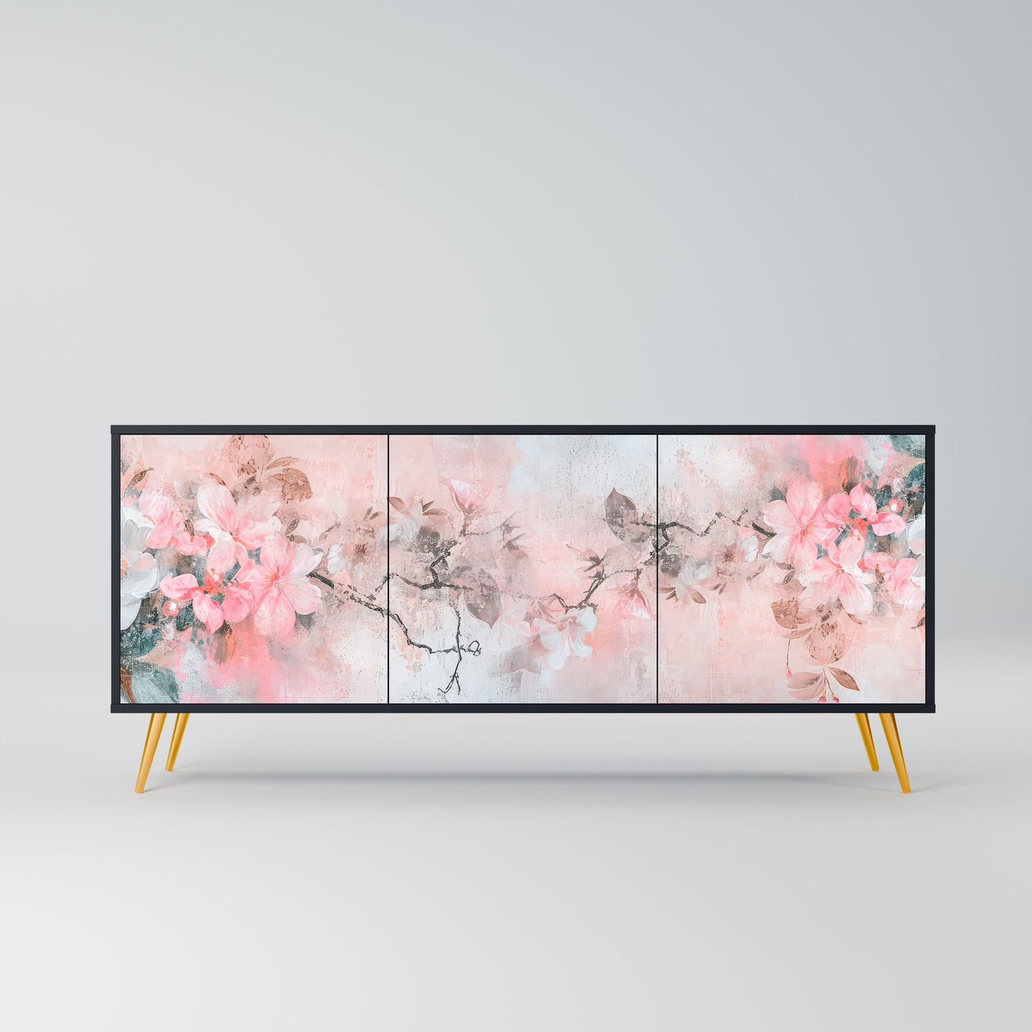 CHERRY BLOSSOM 3-Door Sideboard in Black Finish