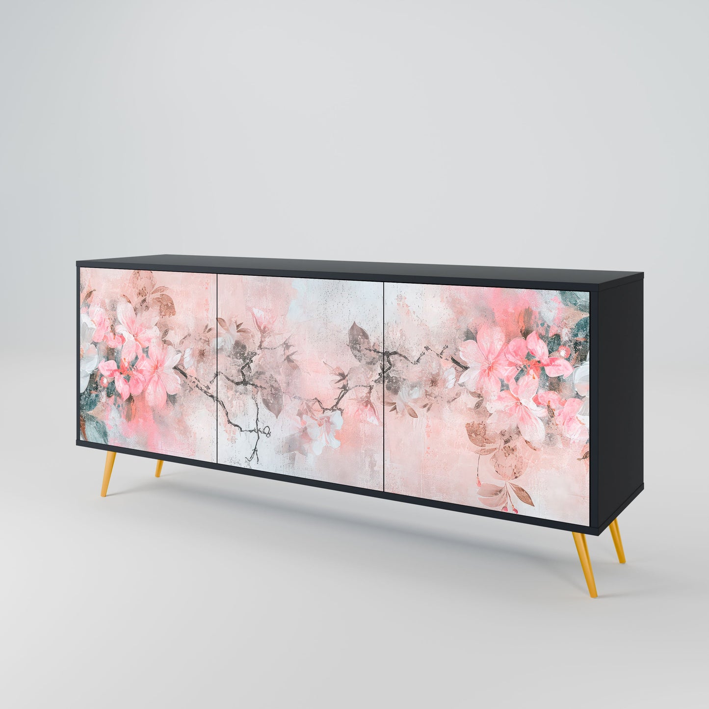 CHERRY BLOSSOM 3-Door Sideboard in Black Finish