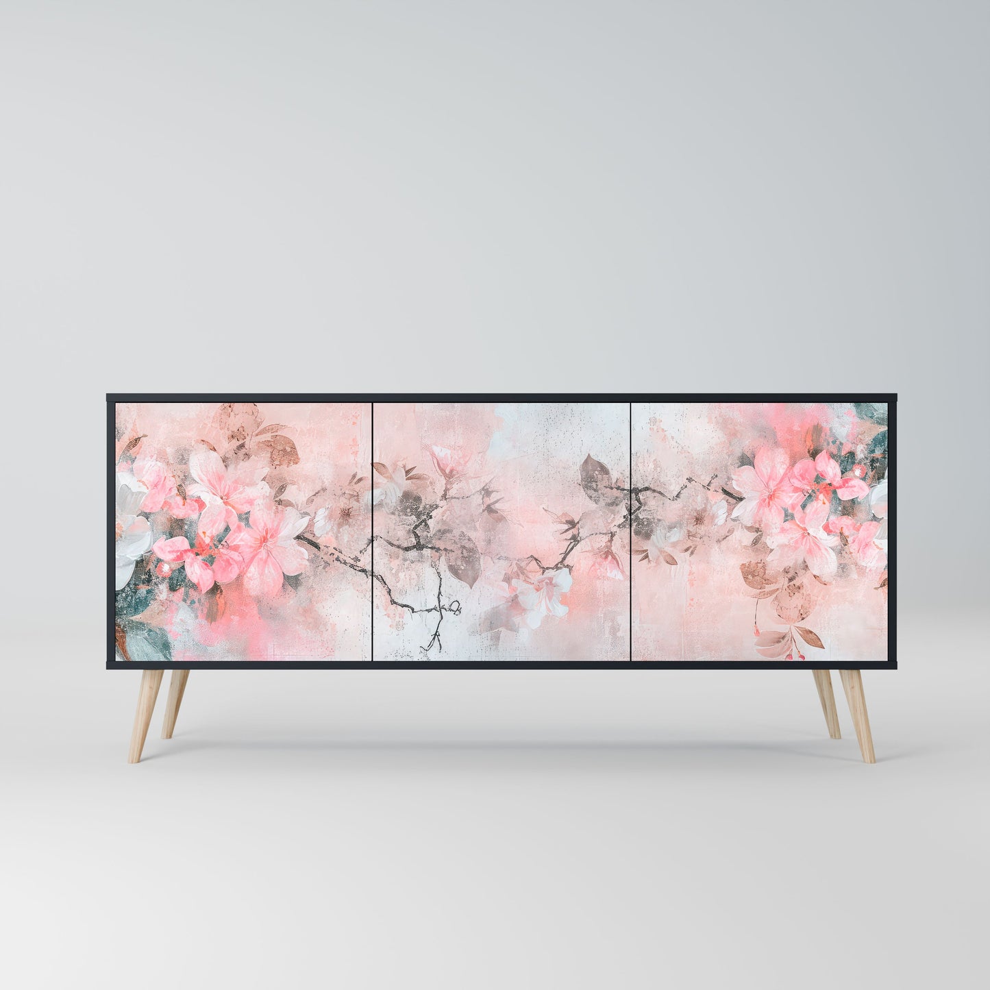 CHERRY BLOSSOM 3-Door Sideboard in Black Finish