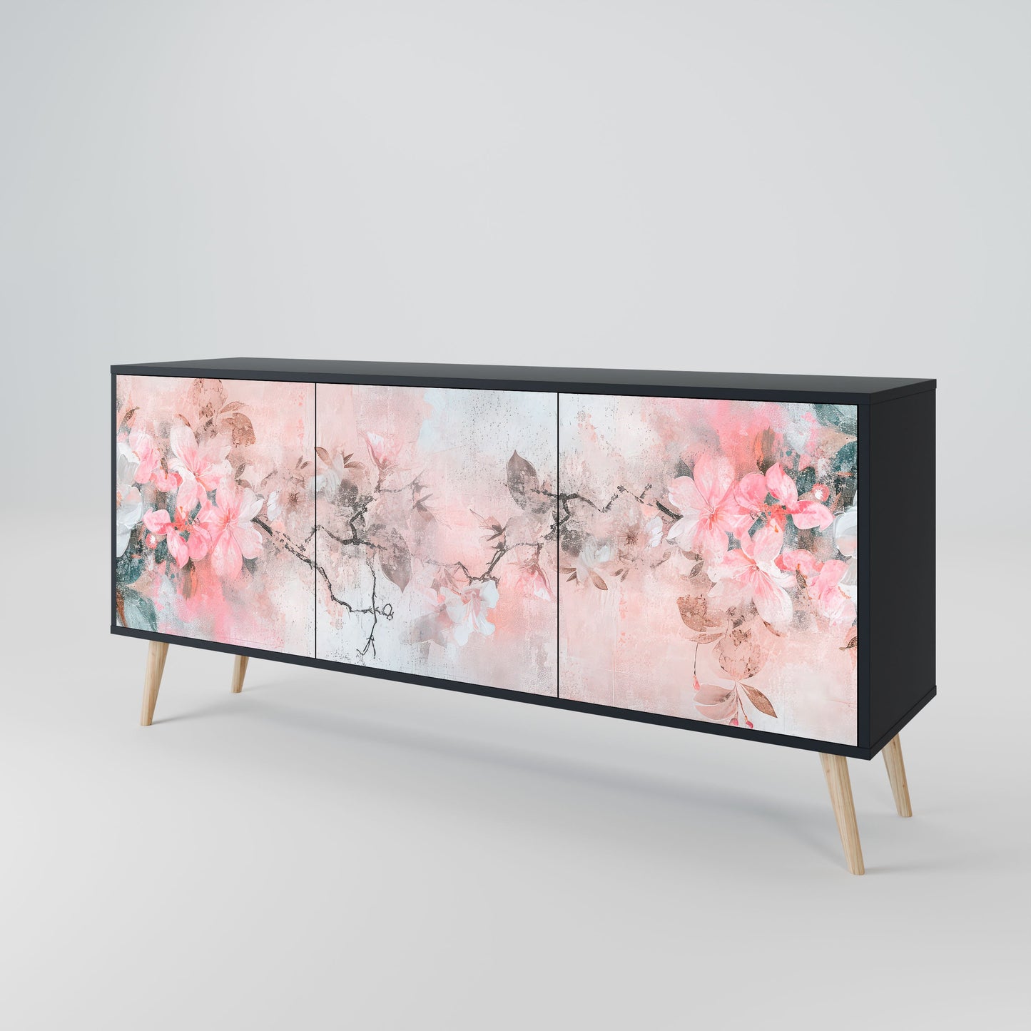 CHERRY BLOSSOM 3-Door Sideboard in Black Finish