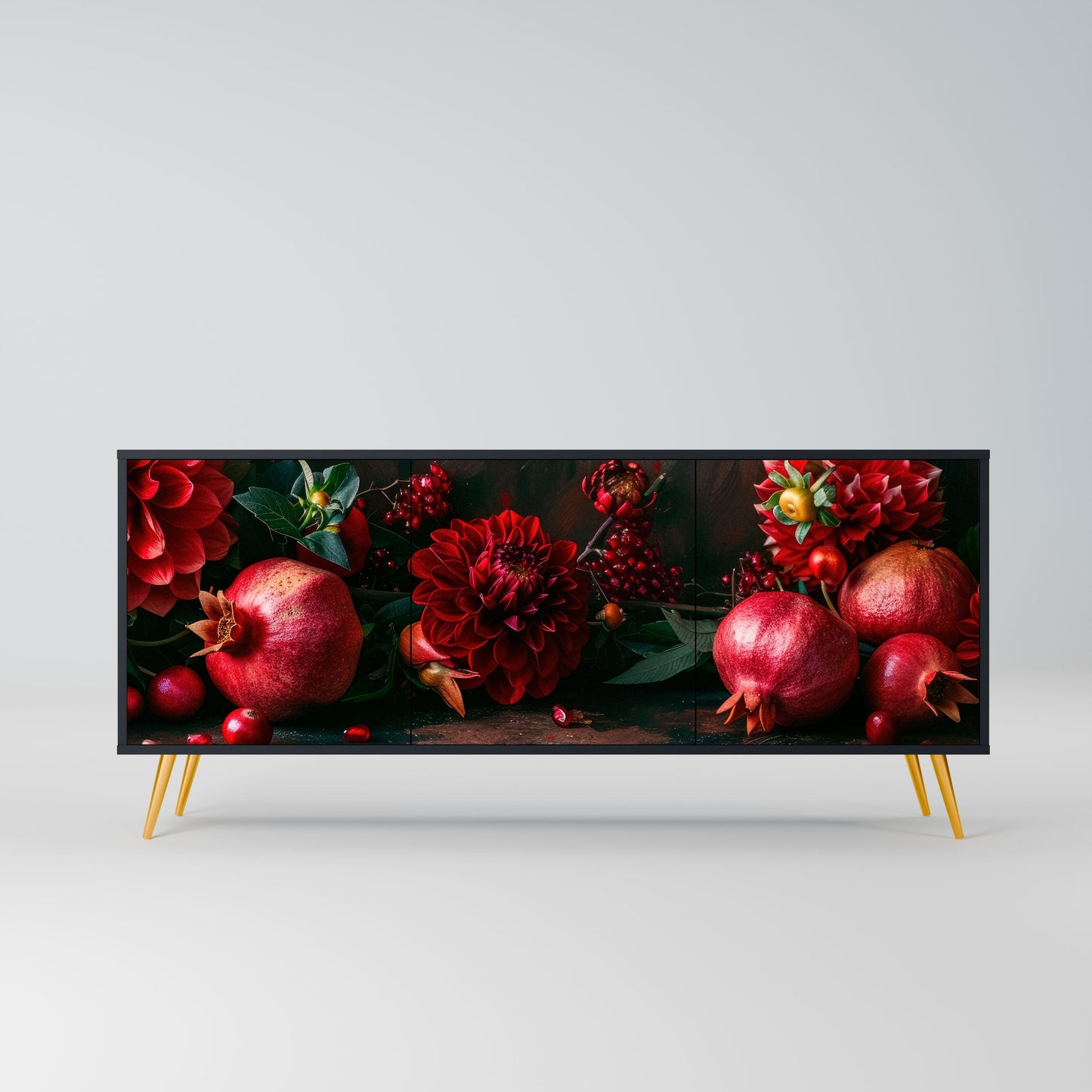 Credenza a 3 ante DAHLIAS AND POMEGRANATES in finitura nera