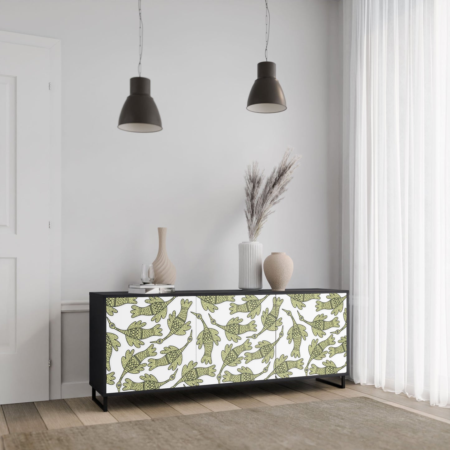 SEEDLING SONGBIRD 3-Door Sideboard in Black Finish