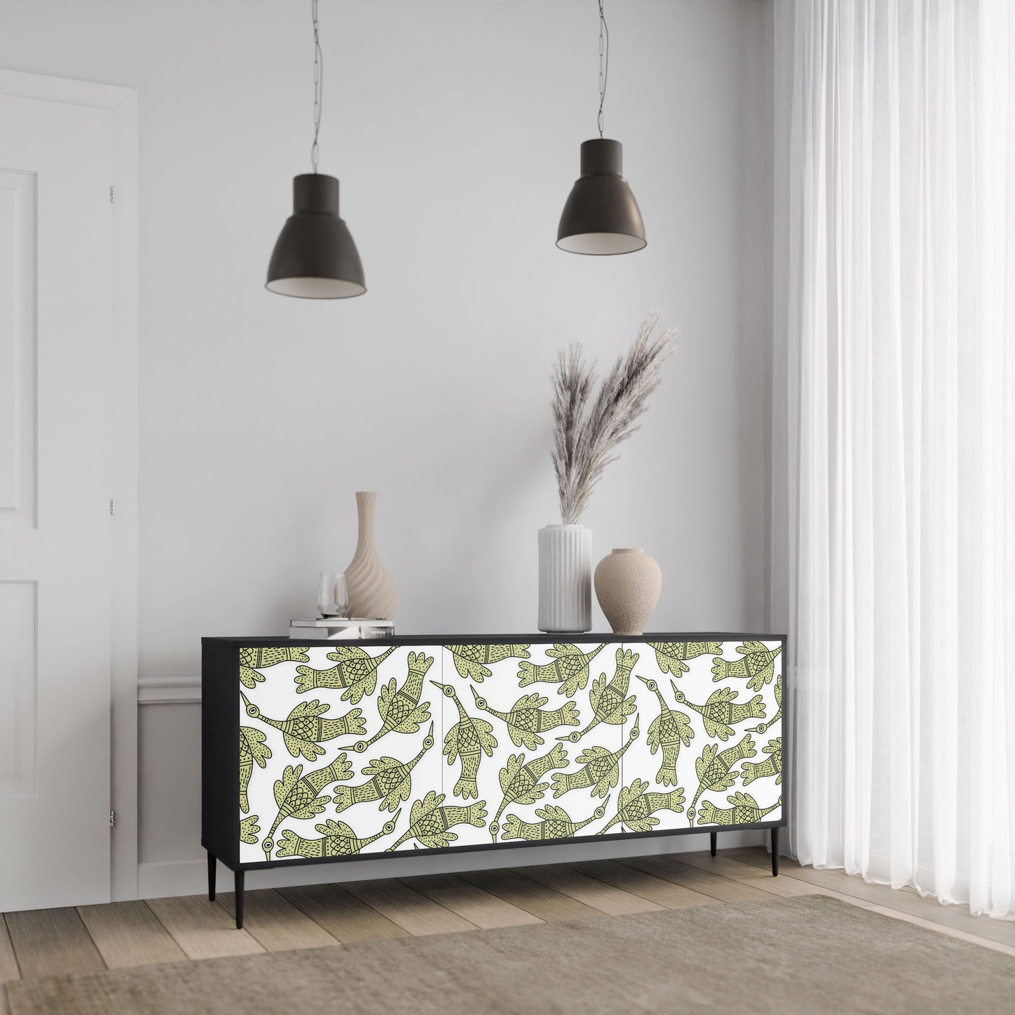 SEEDLING SONGBIRD 3-Door Sideboard in Black Finish