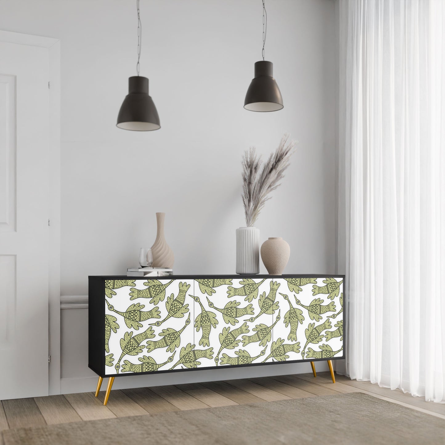SEEDLING SONGBIRD 3-Door Sideboard in Black Finish