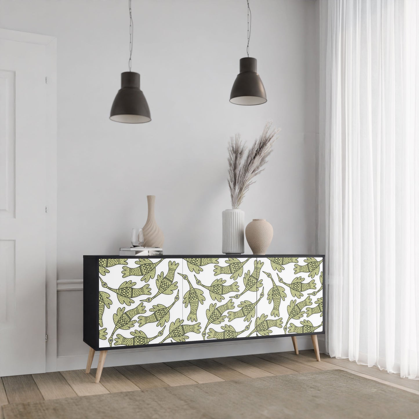 SEEDLING SONGBIRD 3-Door Sideboard in Black Finish