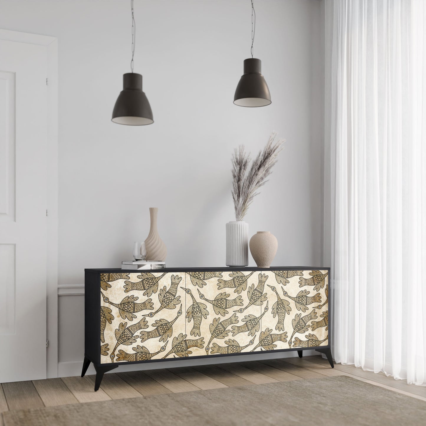 ALMONDINE SONGBIRD 3-Door Sideboard in Black Finish