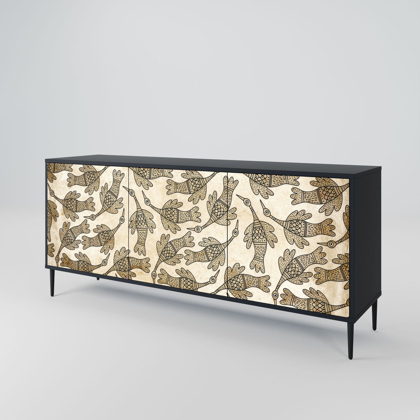 ALMONDINE SONGBIRD 3-Door Sideboard in Black Finish