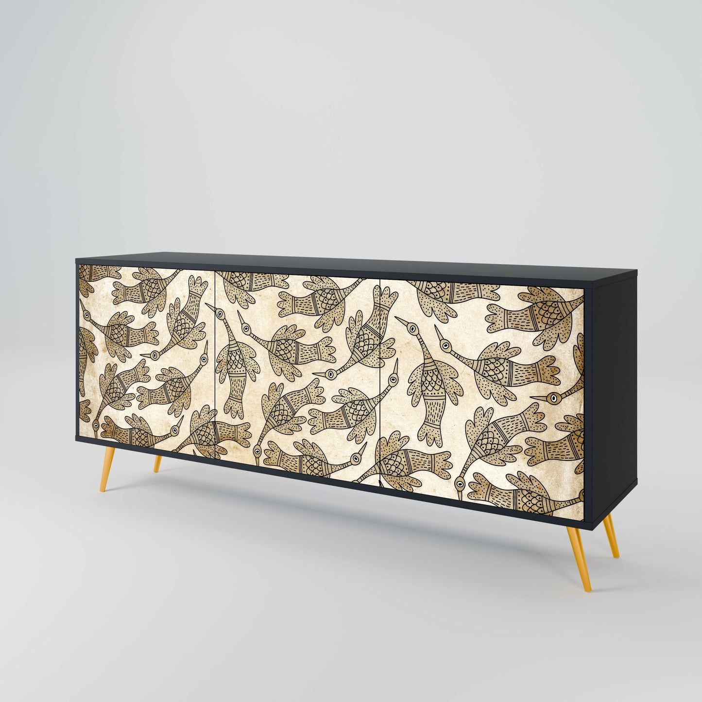 ALMONDINE SONGBIRD 3-Door Sideboard in Black Finish