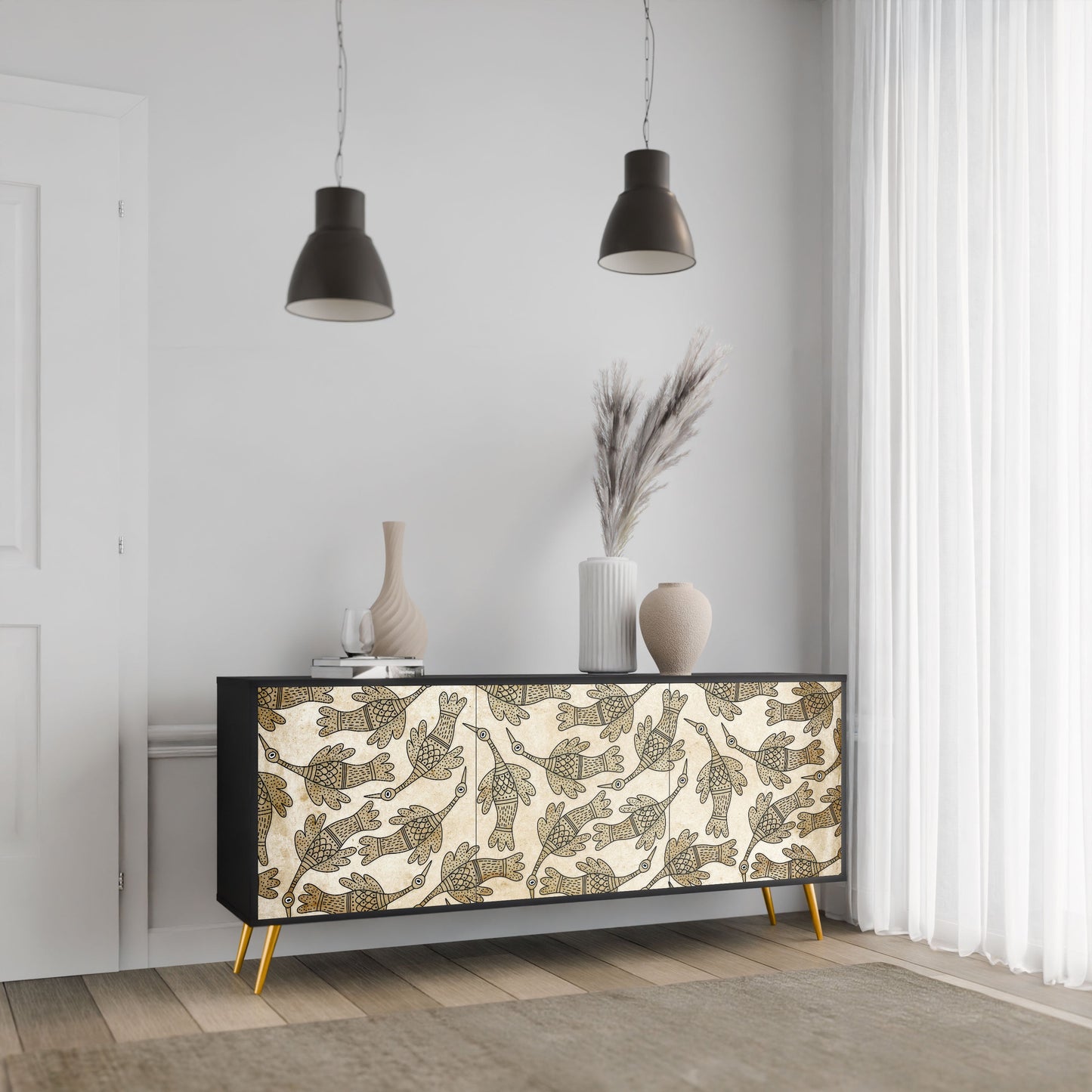 ALMONDINE SONGBIRD 3-Door Sideboard in Black Finish