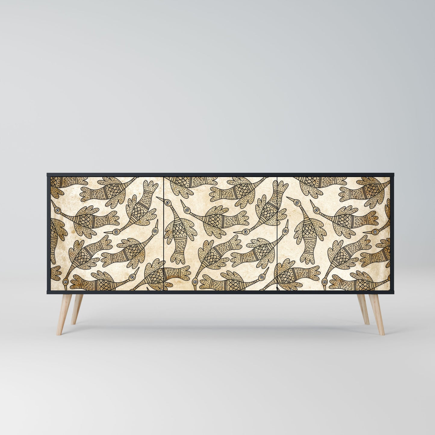 ALMONDINE SONGBIRD 3-Door Sideboard in Black Finish