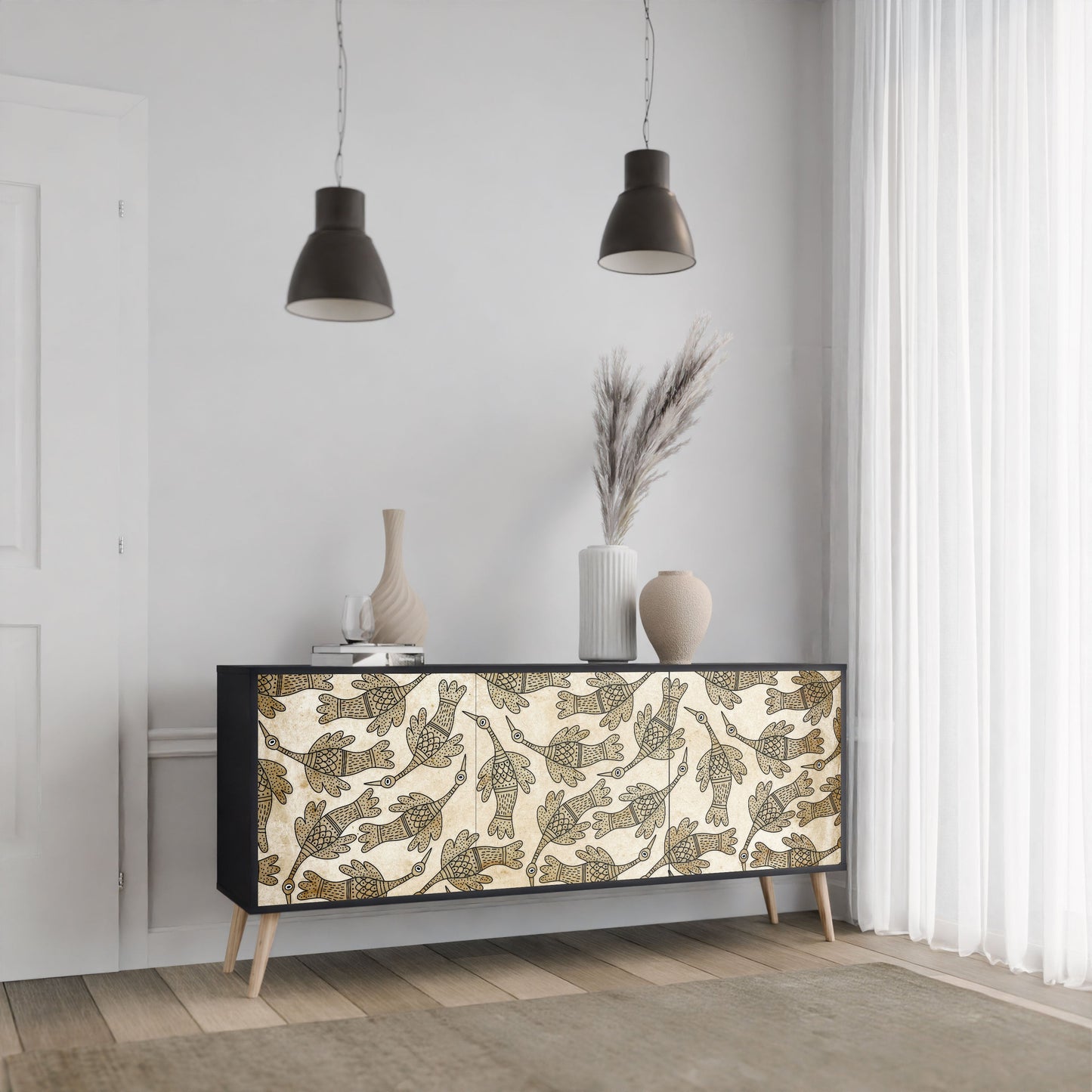 ALMONDINE SONGBIRD 3-Door Sideboard in Black Finish