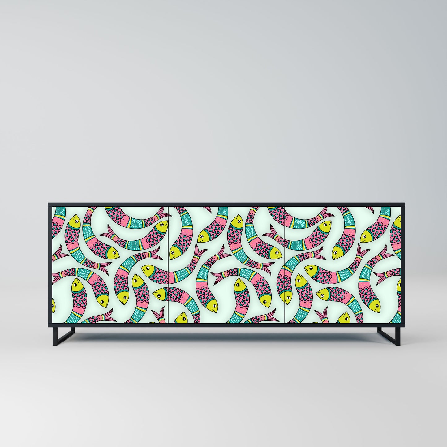 INDIAN FISH 3-Door Sideboard in Black Finish