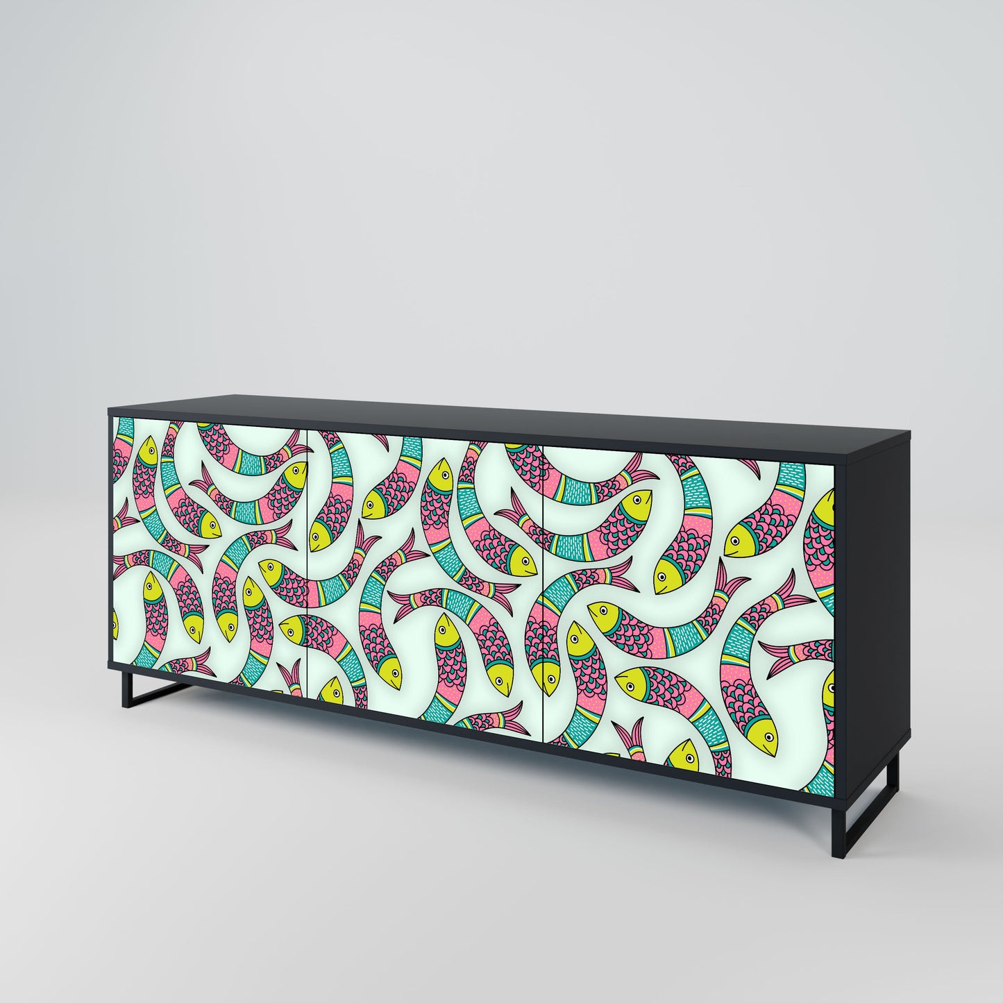 INDIAN FISH 3-Door Sideboard in Black Finish