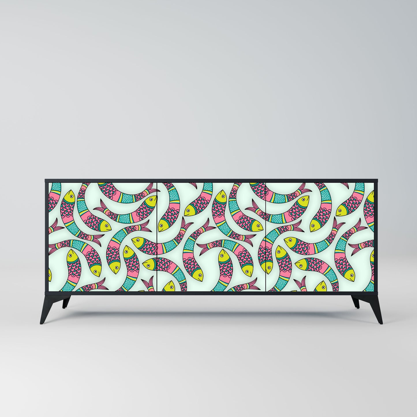 INDIAN FISH 3-Door Sideboard in Black Finish
