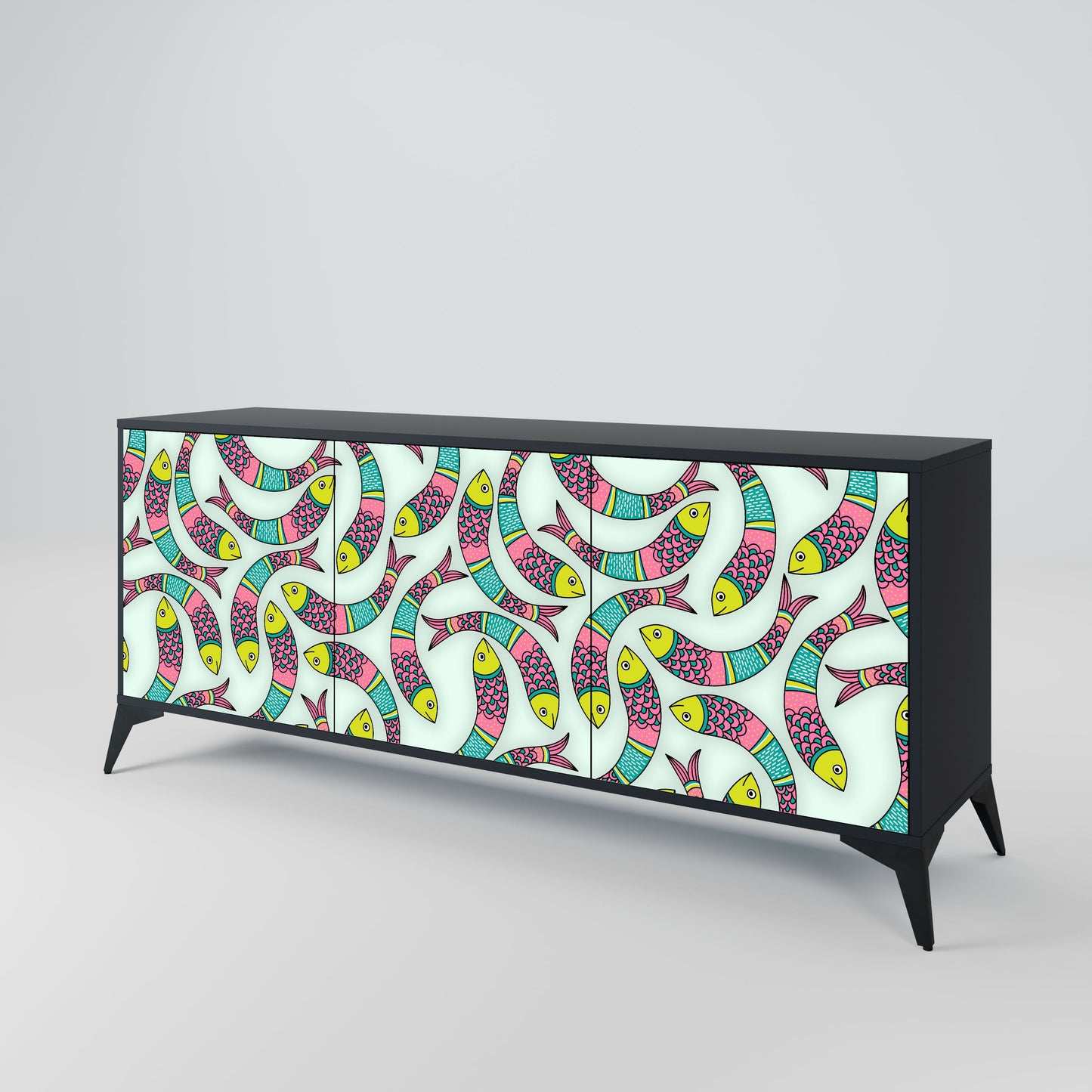 INDIAN FISH 3-Door Sideboard in Black Finish