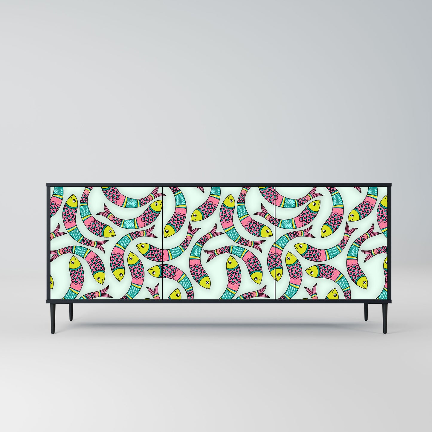 INDIAN FISH 3-Door Sideboard in Black Finish