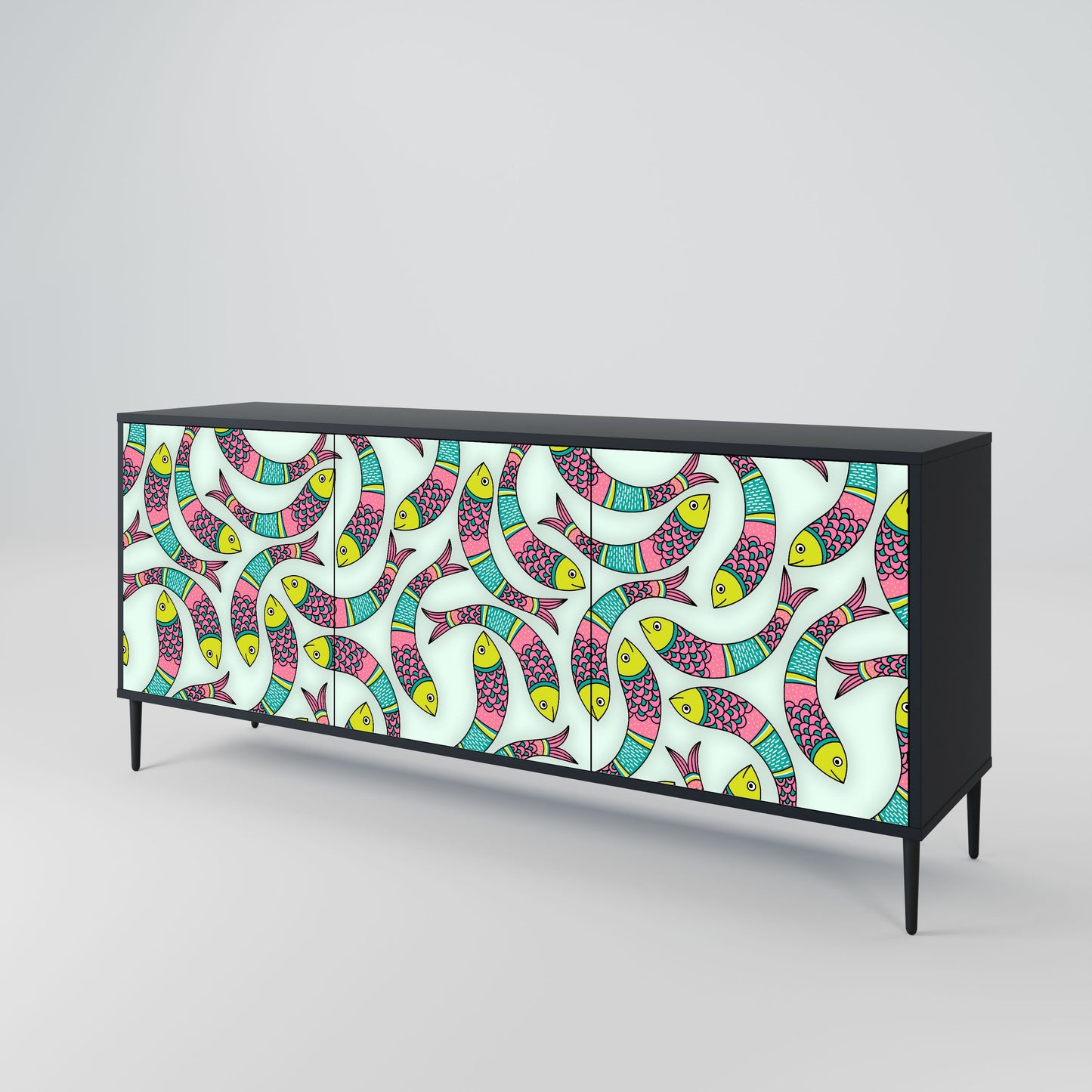 INDIAN FISH 3-Door Sideboard in Black Finish