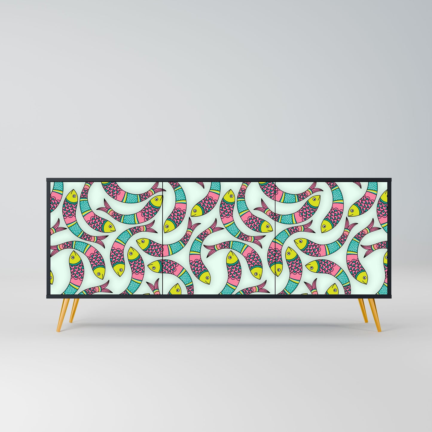 INDIAN FISH 3-Door Sideboard in Black Finish