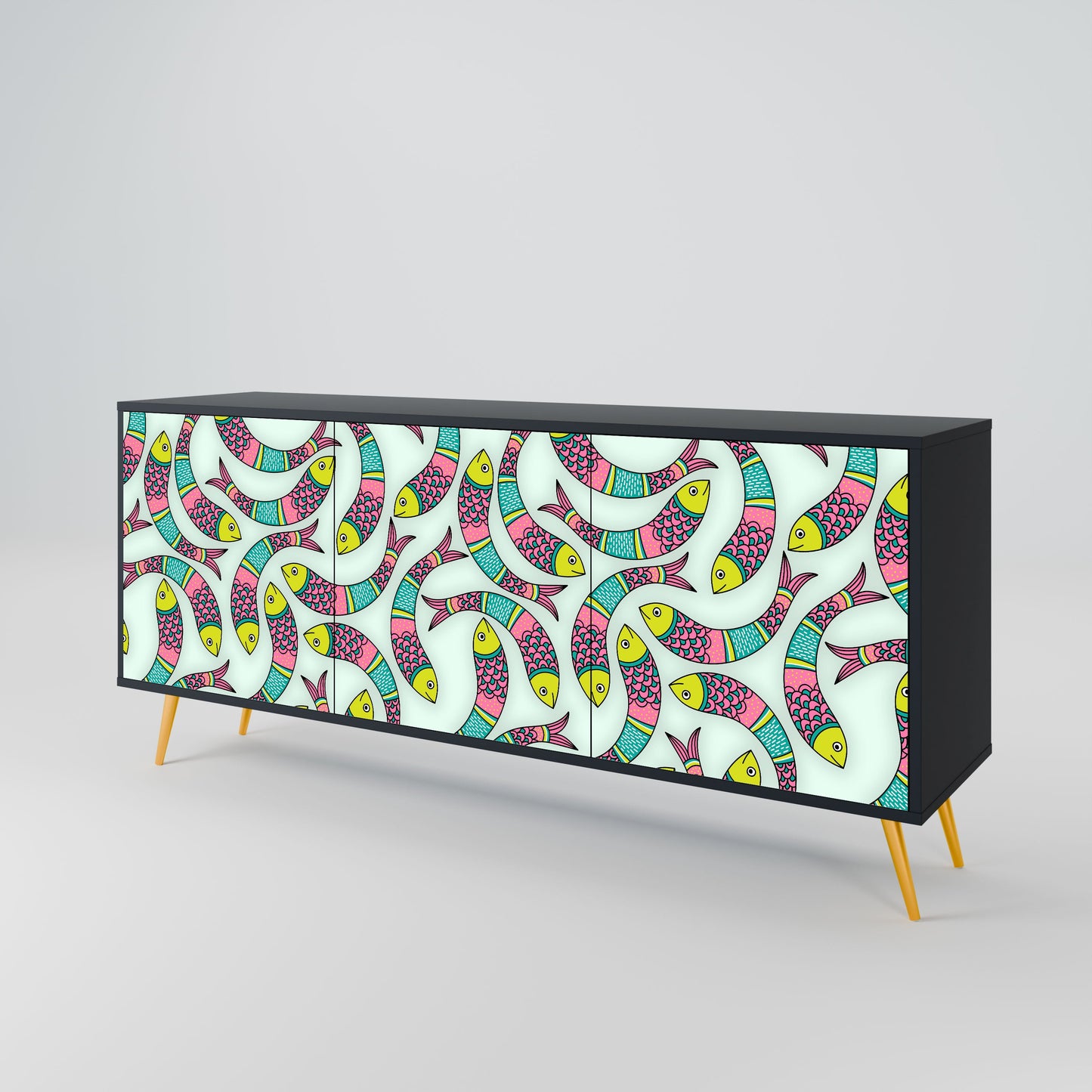 INDIAN FISH 3-Door Sideboard in Black Finish