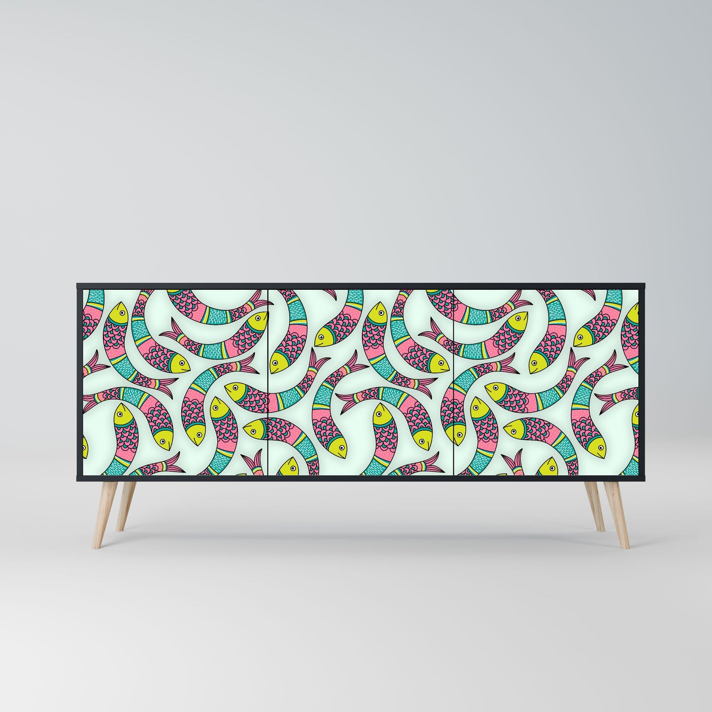 INDIAN FISH 3-Door Sideboard in Black Finish