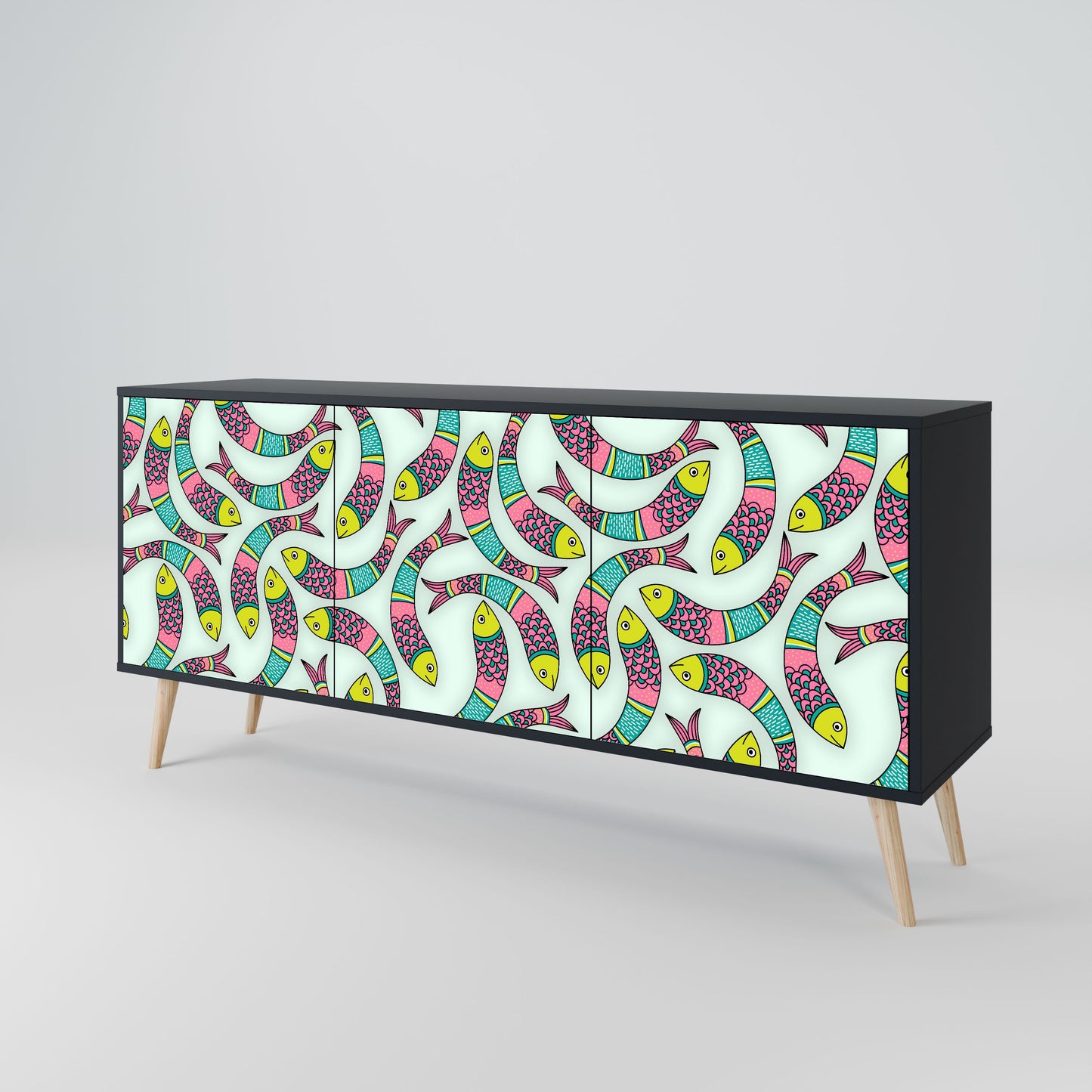 INDIAN FISH 3-Door Sideboard in Black Finish