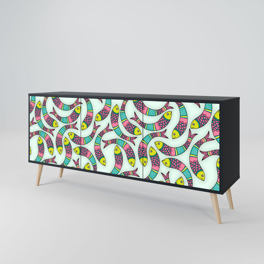 INDIAN FISH 3-Door Sideboard in Black Finish
