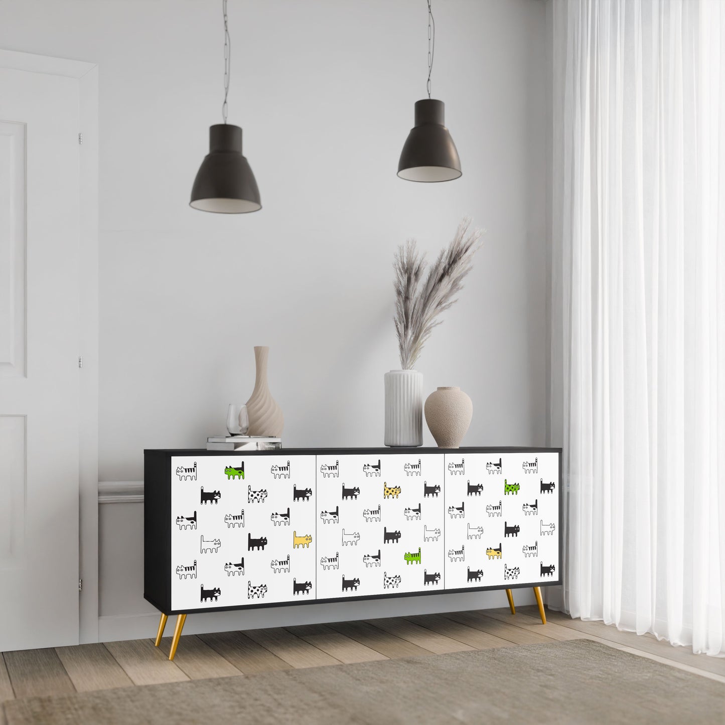 CATS COMPILATION Credenza a 3 ante in finitura nera