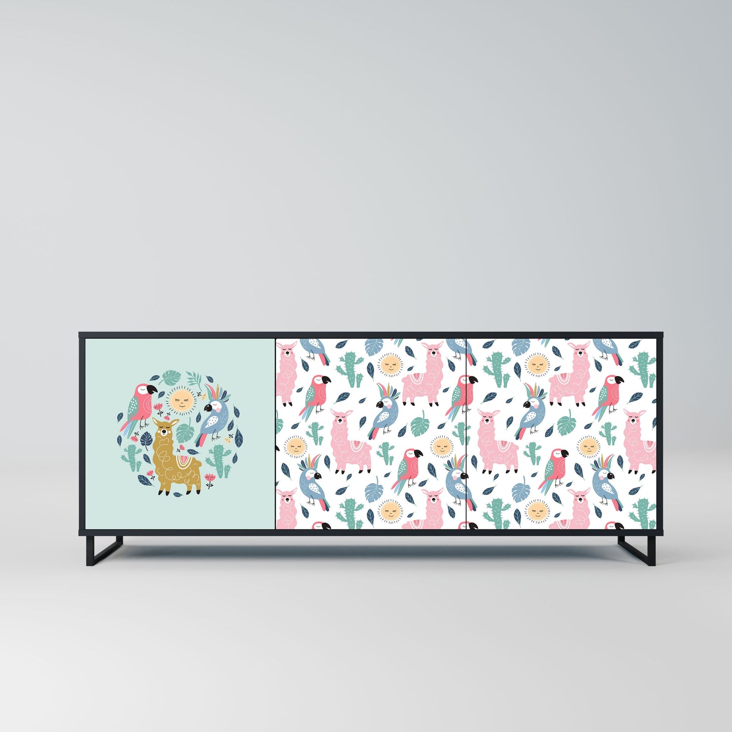 COLORFUL ALPACAS 3-Door Sideboard in Black Finish