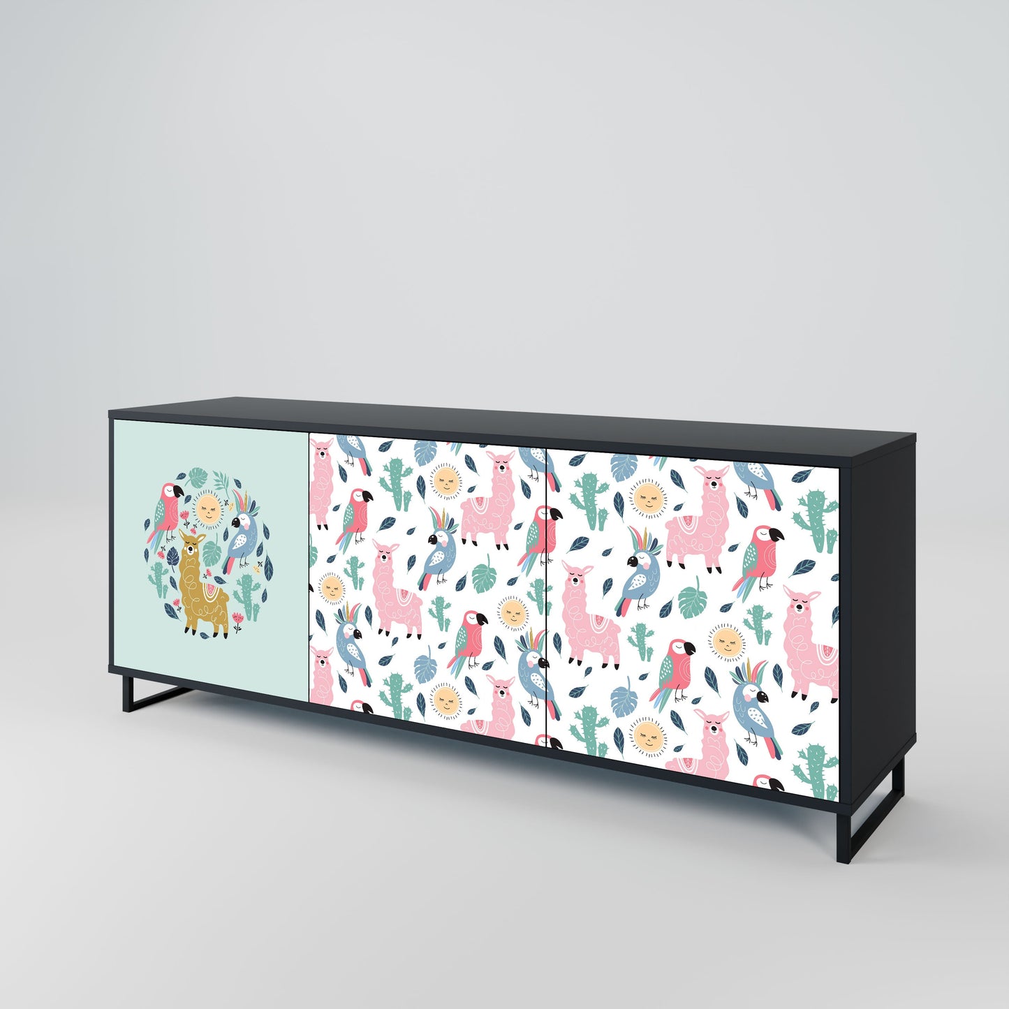 COLORFUL ALPACAS 3-Door Sideboard in Black Finish